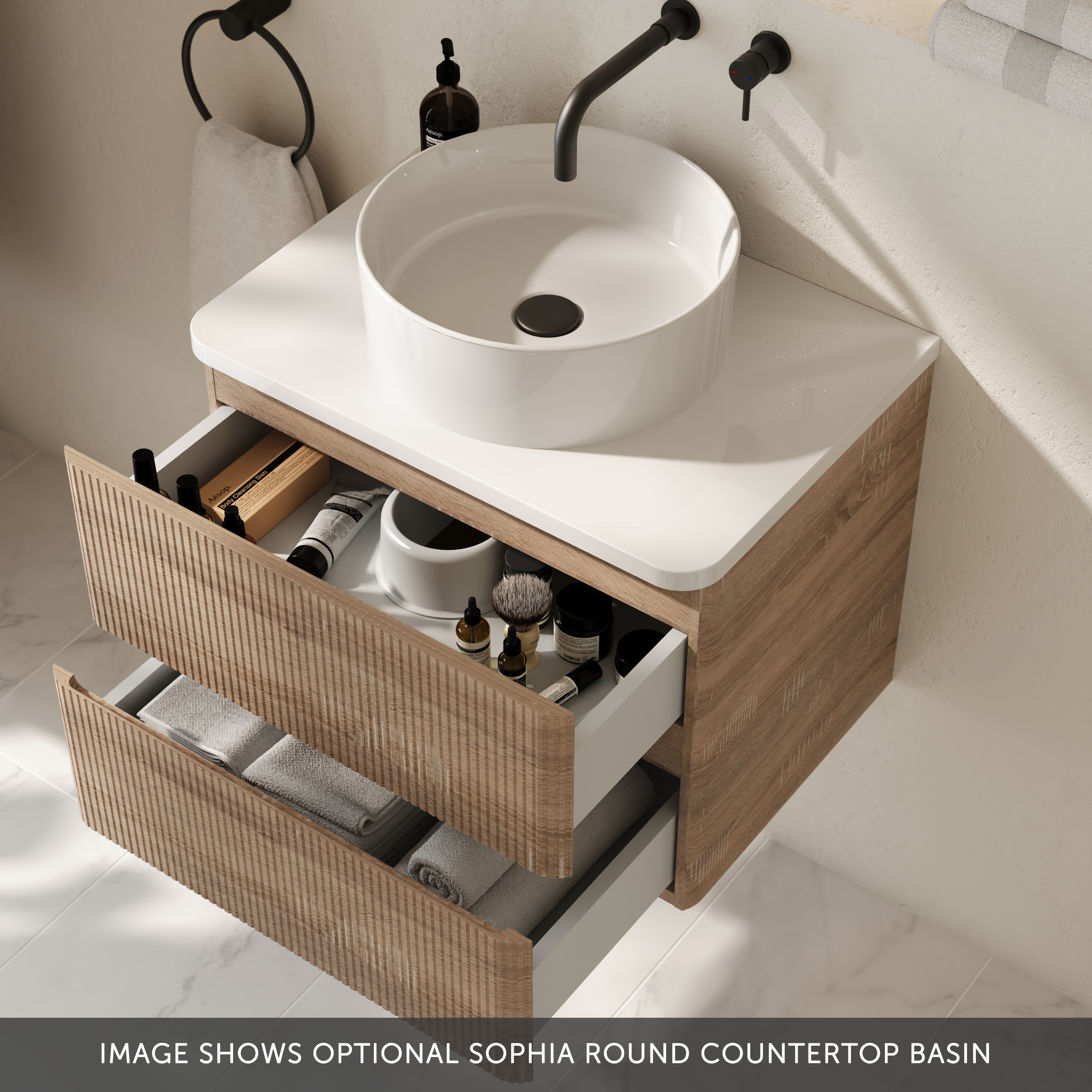 Drench Origin 600mm Fluted Wall Mounted Vanity Unit & Countertop