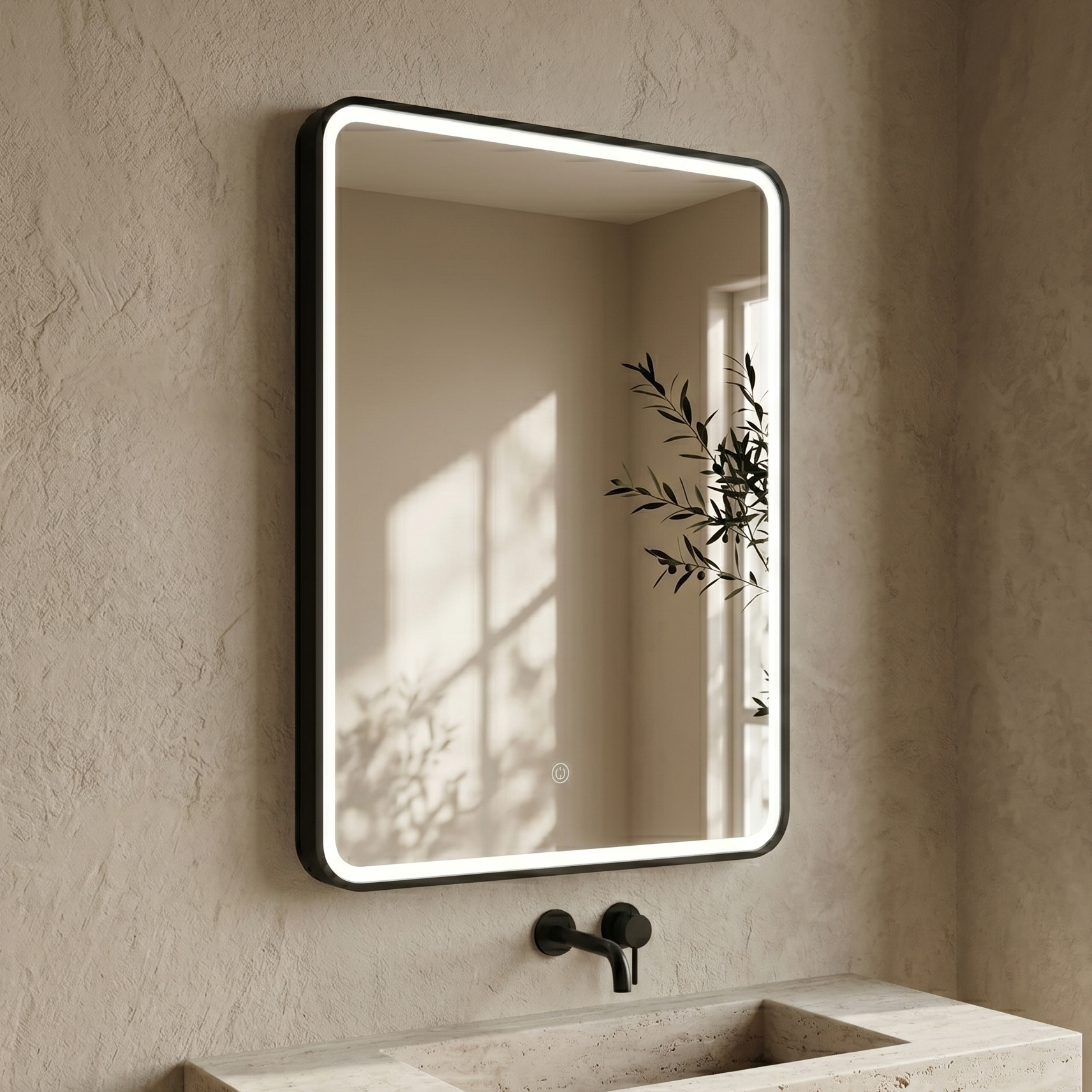 Drench Noir LED Illuminated Black Framed Mirror with Demister Pad - 500 x 700mm