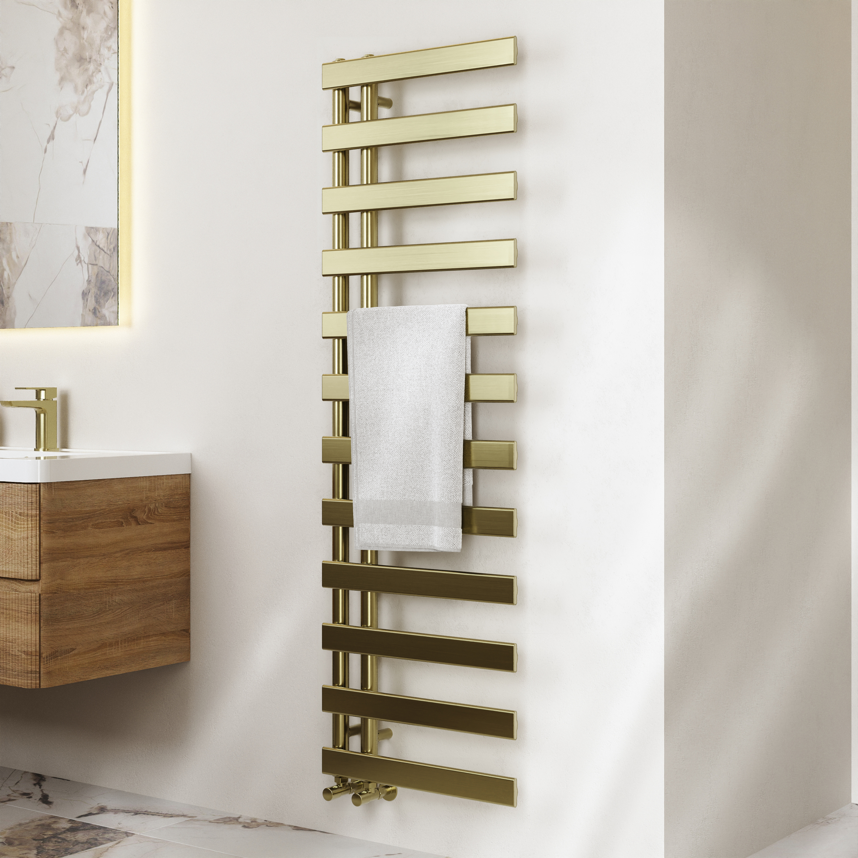 Toasty Retreat Brushed Brass Offset Heated Towel Rail