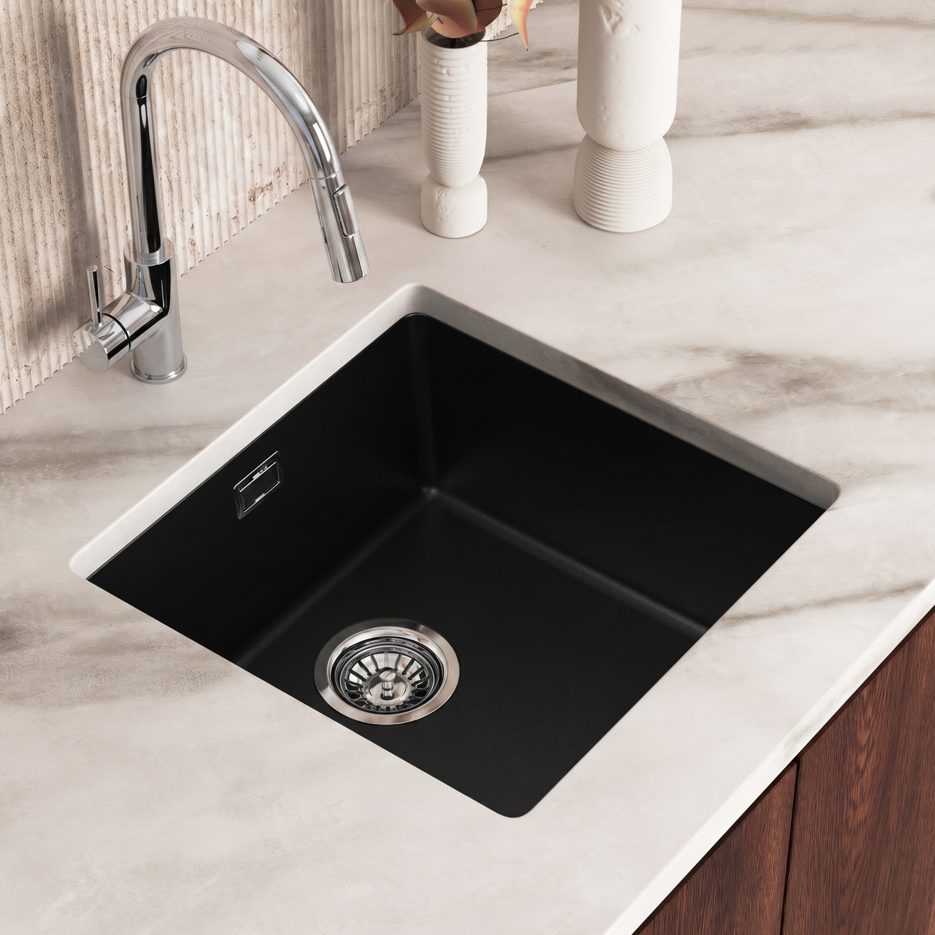 Vellamo Terra 1 Bowl Granite Composite Inset or Undermount Kitchen Sink & Waste - 430 x 460mm