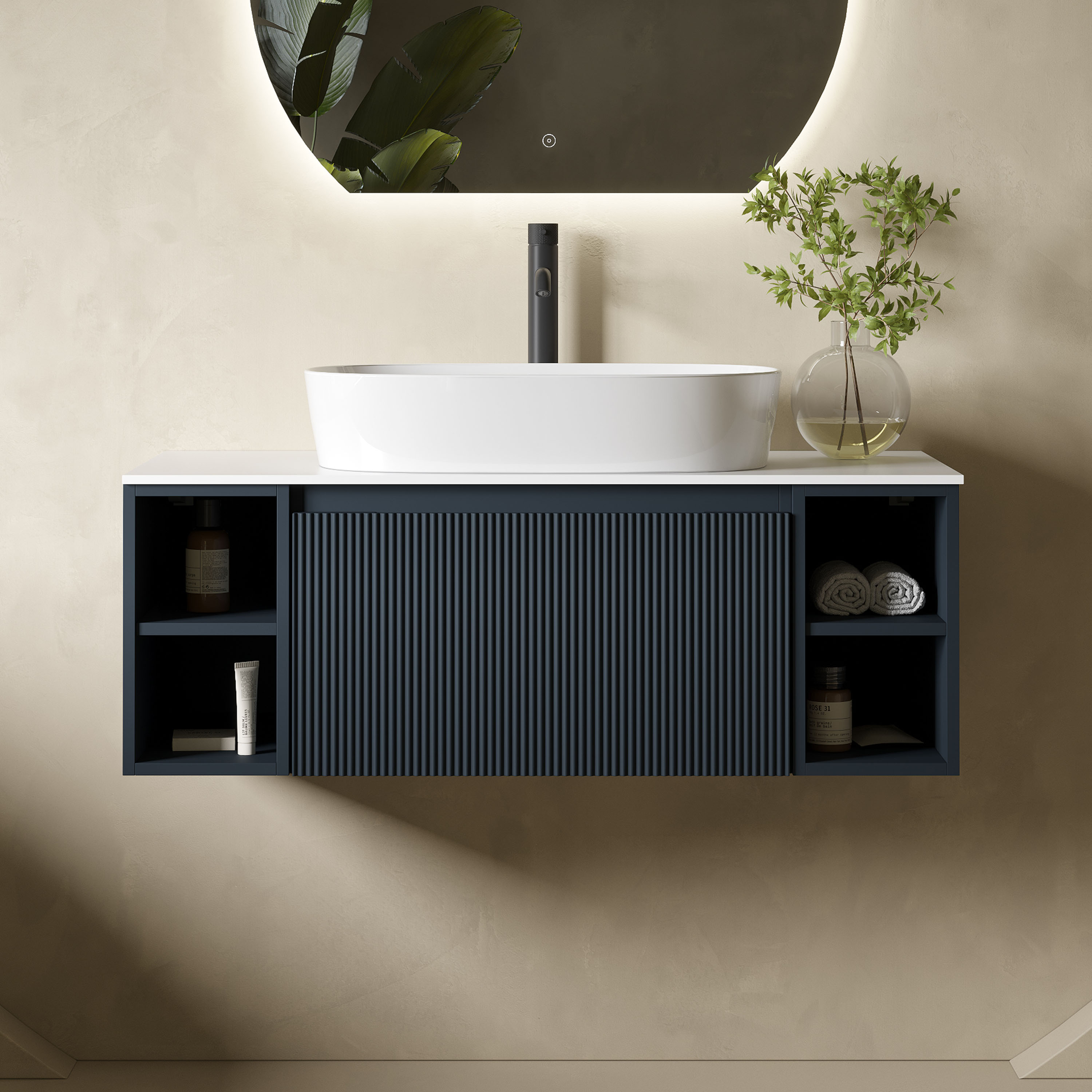 Drench Groove Fluted Furniture Sample - Midnight Shadow