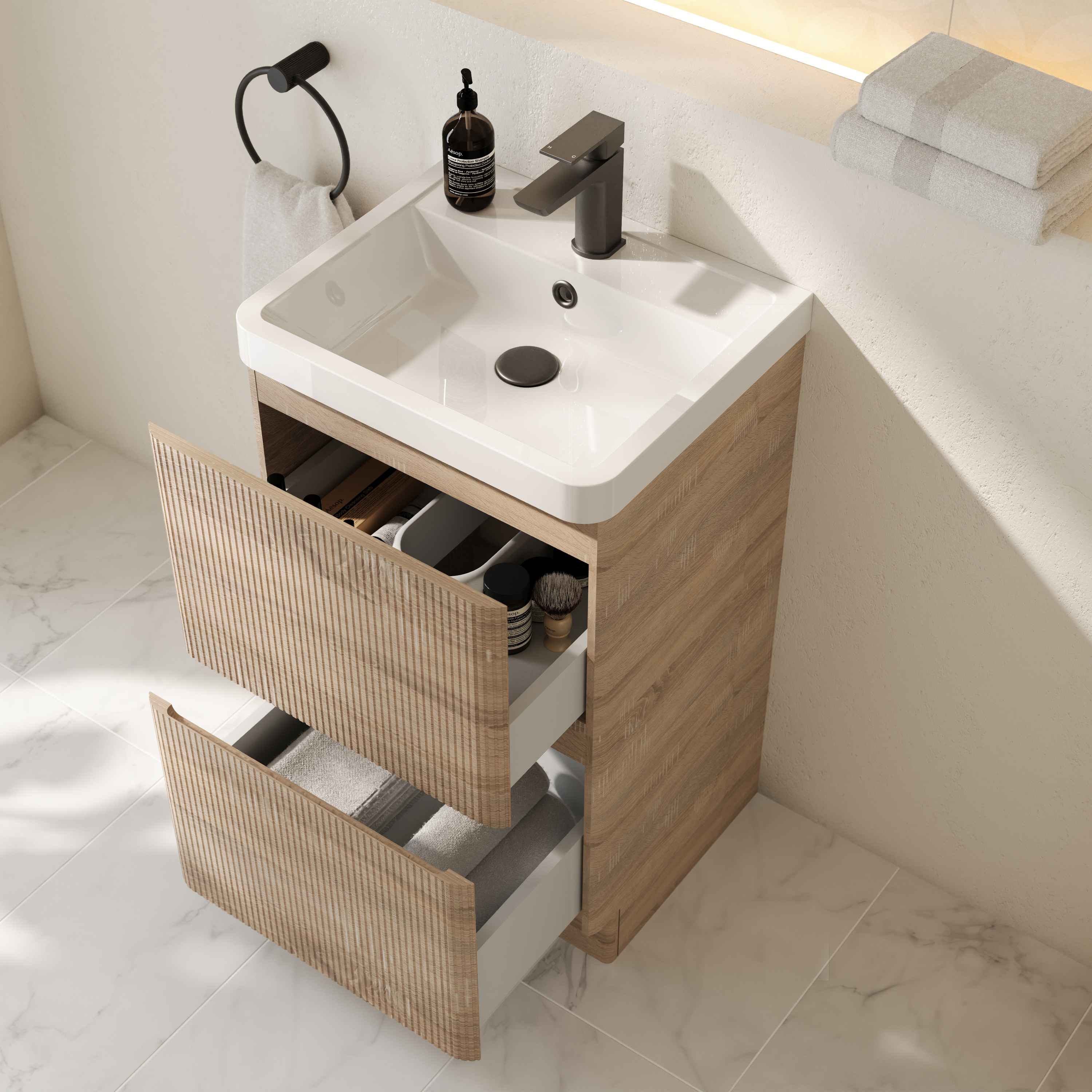 Drench Origin 500mm Fluted Floorstanding Vanity Unit & Basin