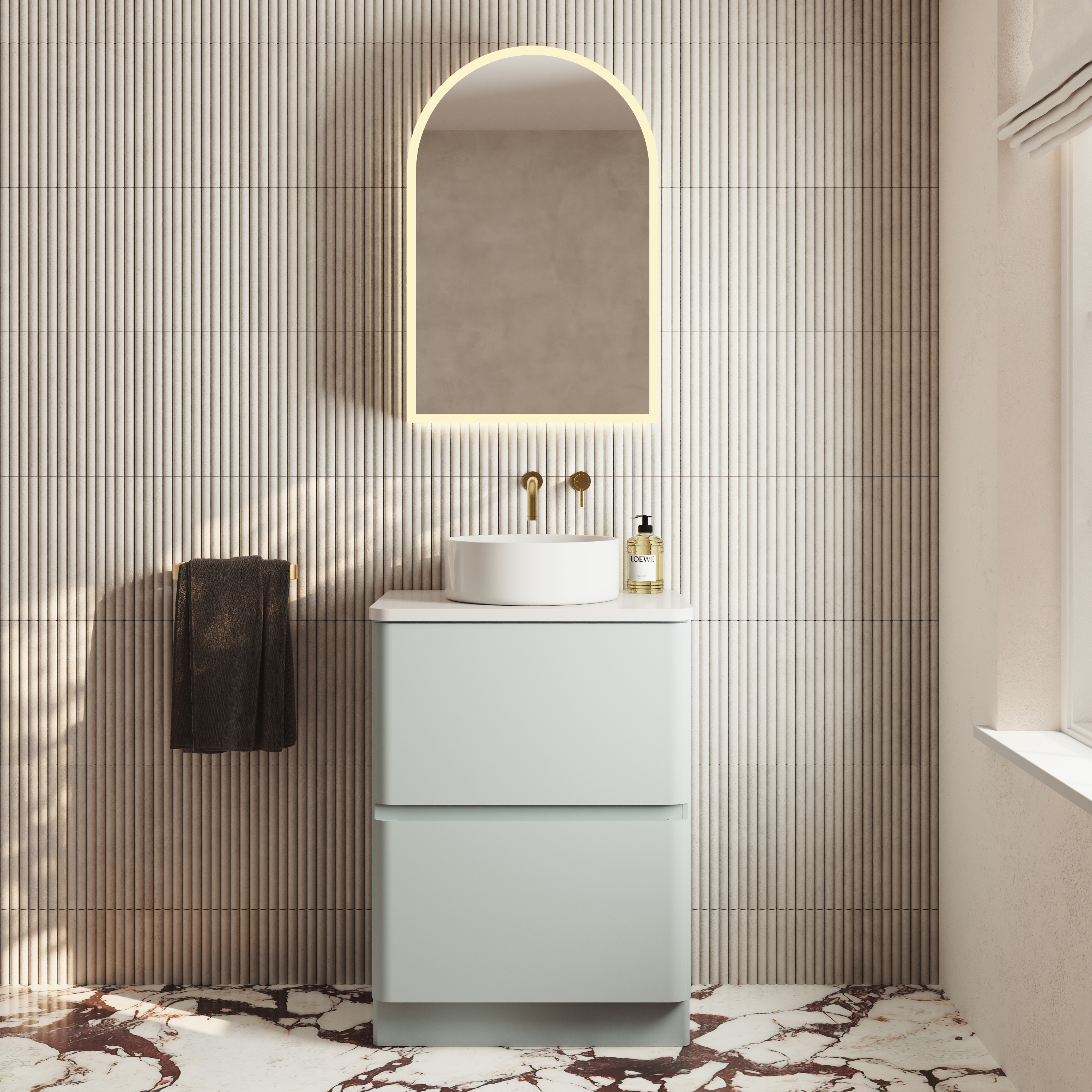 Harper LED Arch Mirrored Cabinet with Demister Pad, Shaver Socket & Colour Change Lights - 500 x 750mm