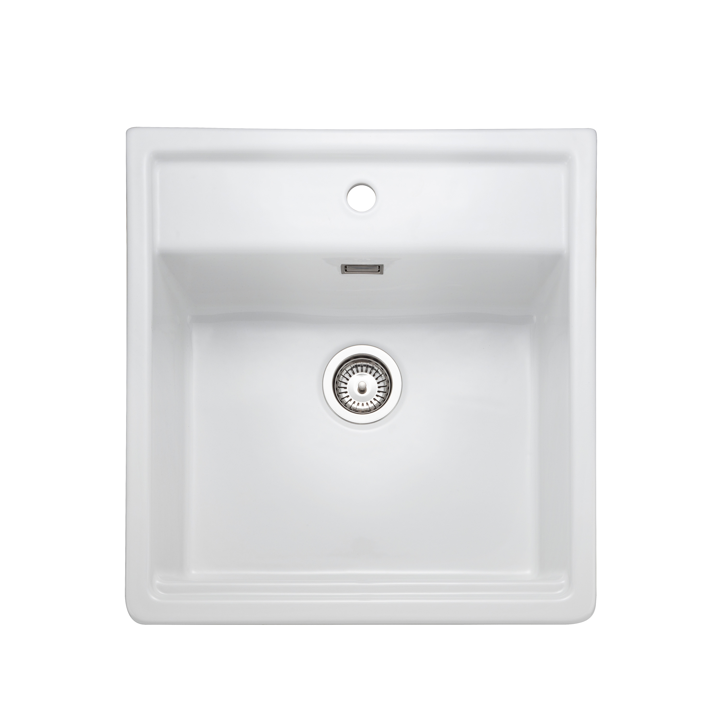 Rangemaster Sandwood 1 Bowl White Fireclay Ceramic Sit-On Belfast Sink With Tap Ledge & Waste Kit - 597 x 630mm