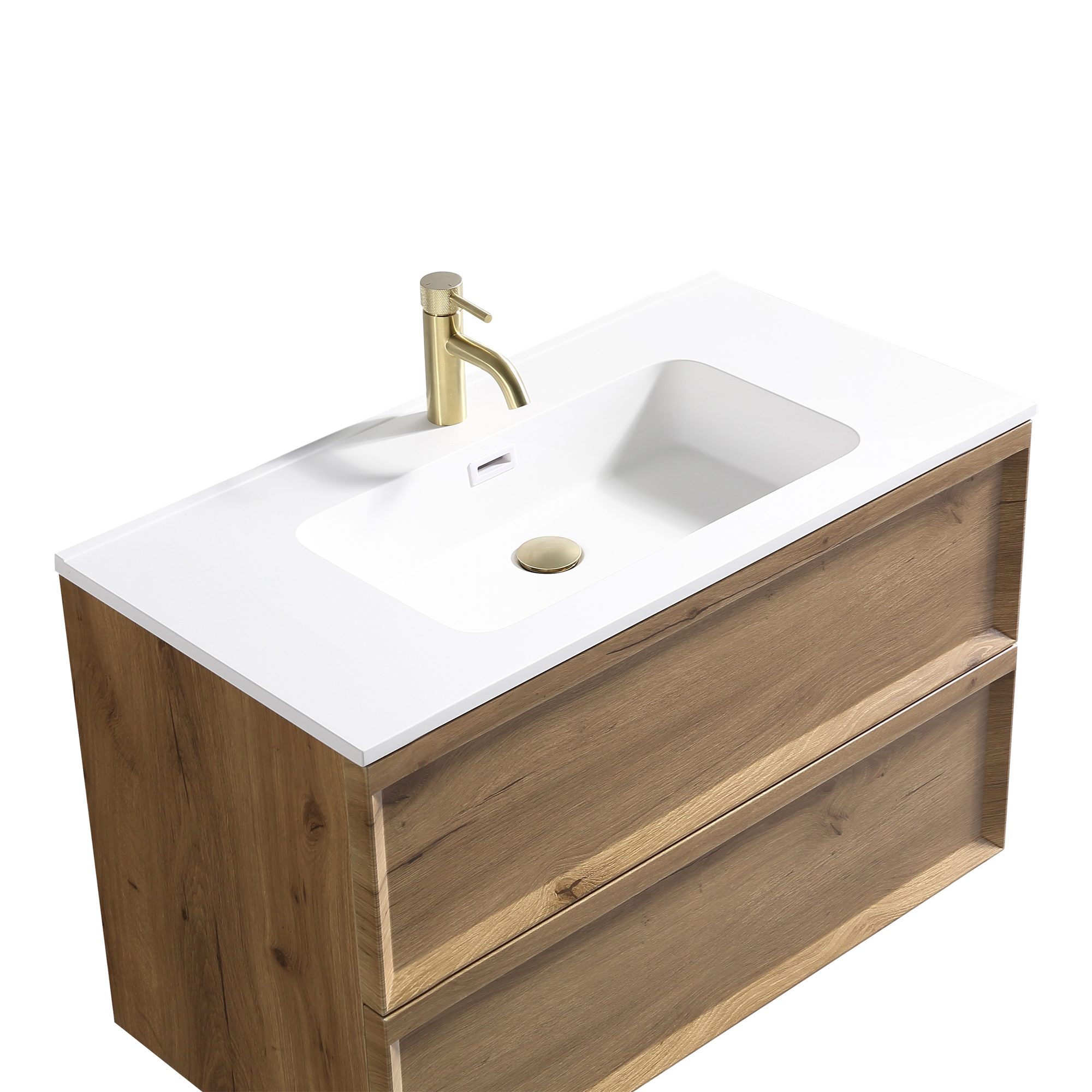 Aura 800mm Wall Mounted Natural Oak Vanity Unit & Matt White Basin