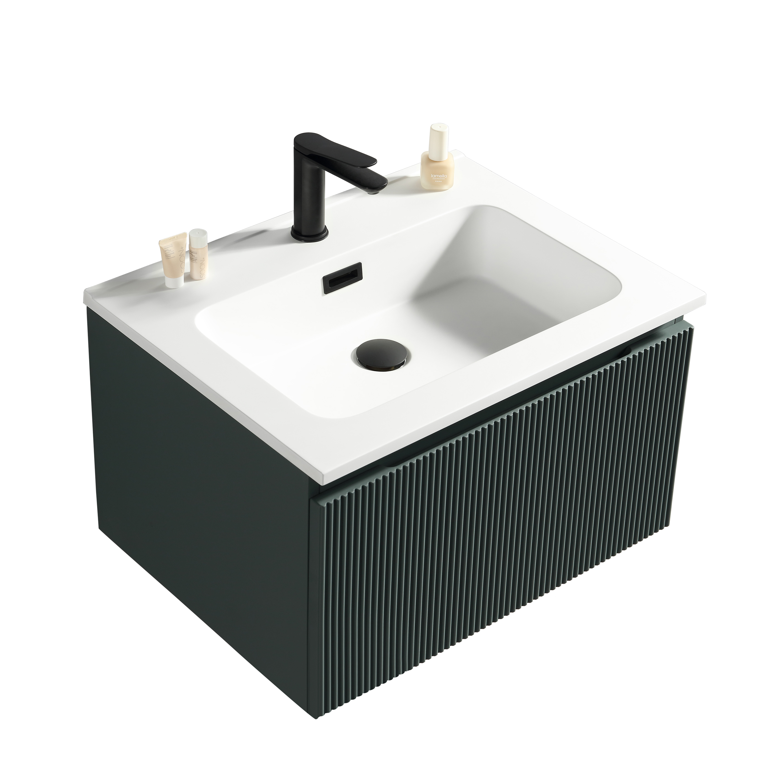 Drench Groove 600mm Fluted Wall Hung Vanity Unit & Matt Stone Basin