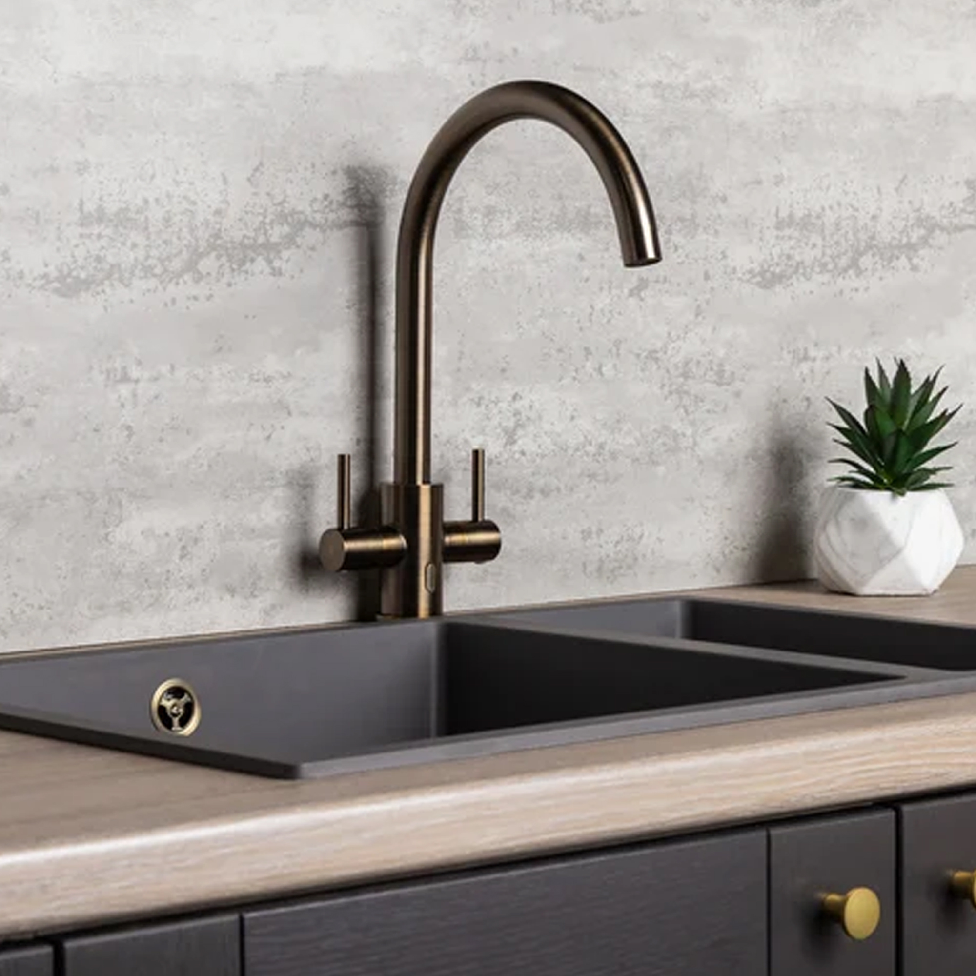 Top-Fix Torra Twin Lever Mono Kitchen Mixer Tap