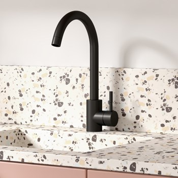 Manhattan Matte Black Kitchen Single Lever Mixer Tap – 360° Swivel, Deck Mounted