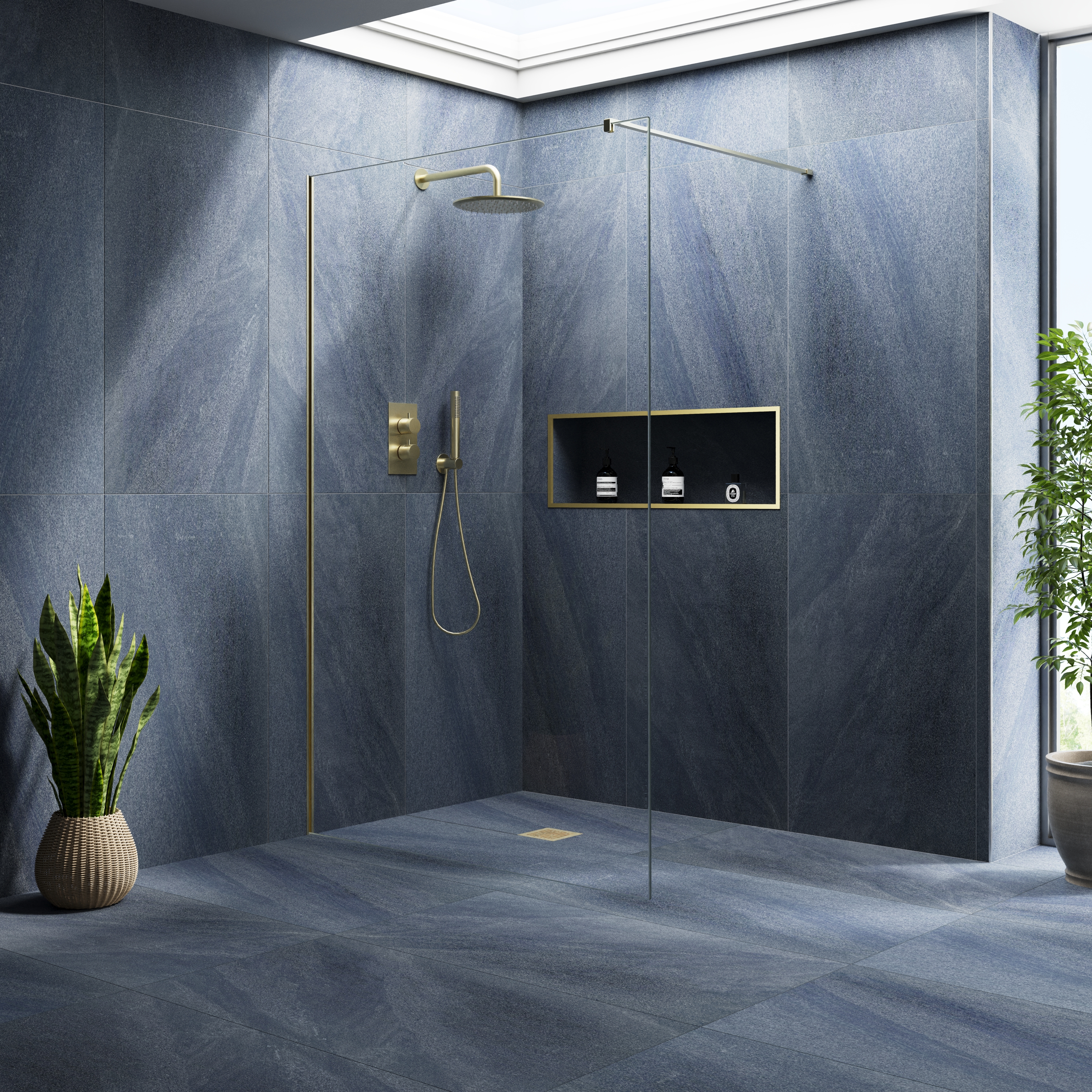Harbour i10 10mm Easy Clean 2m Tall Frameless Wetroom Panel - Brushed Brass