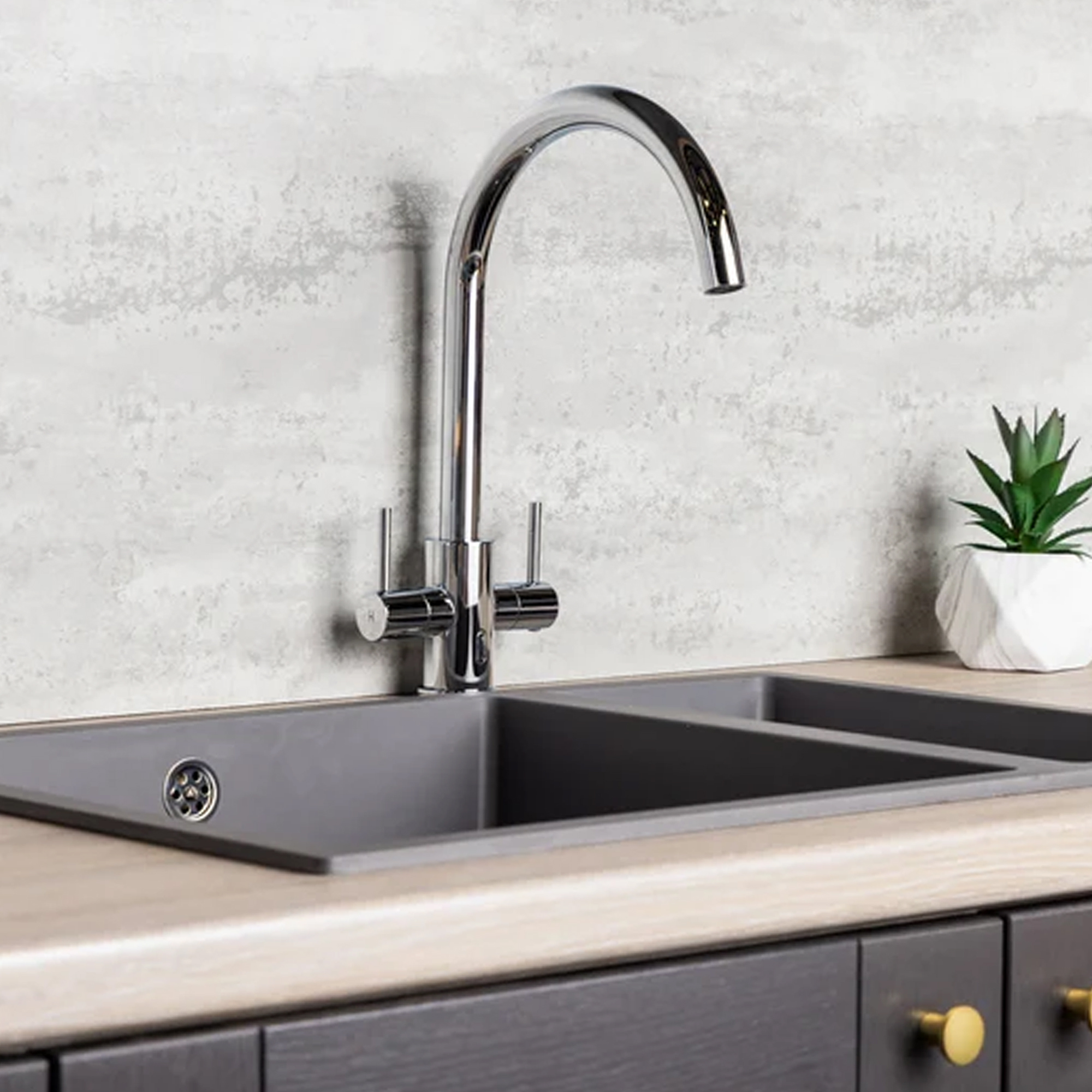 Top-Fix Torra Twin Lever Mono Kitchen Mixer Tap