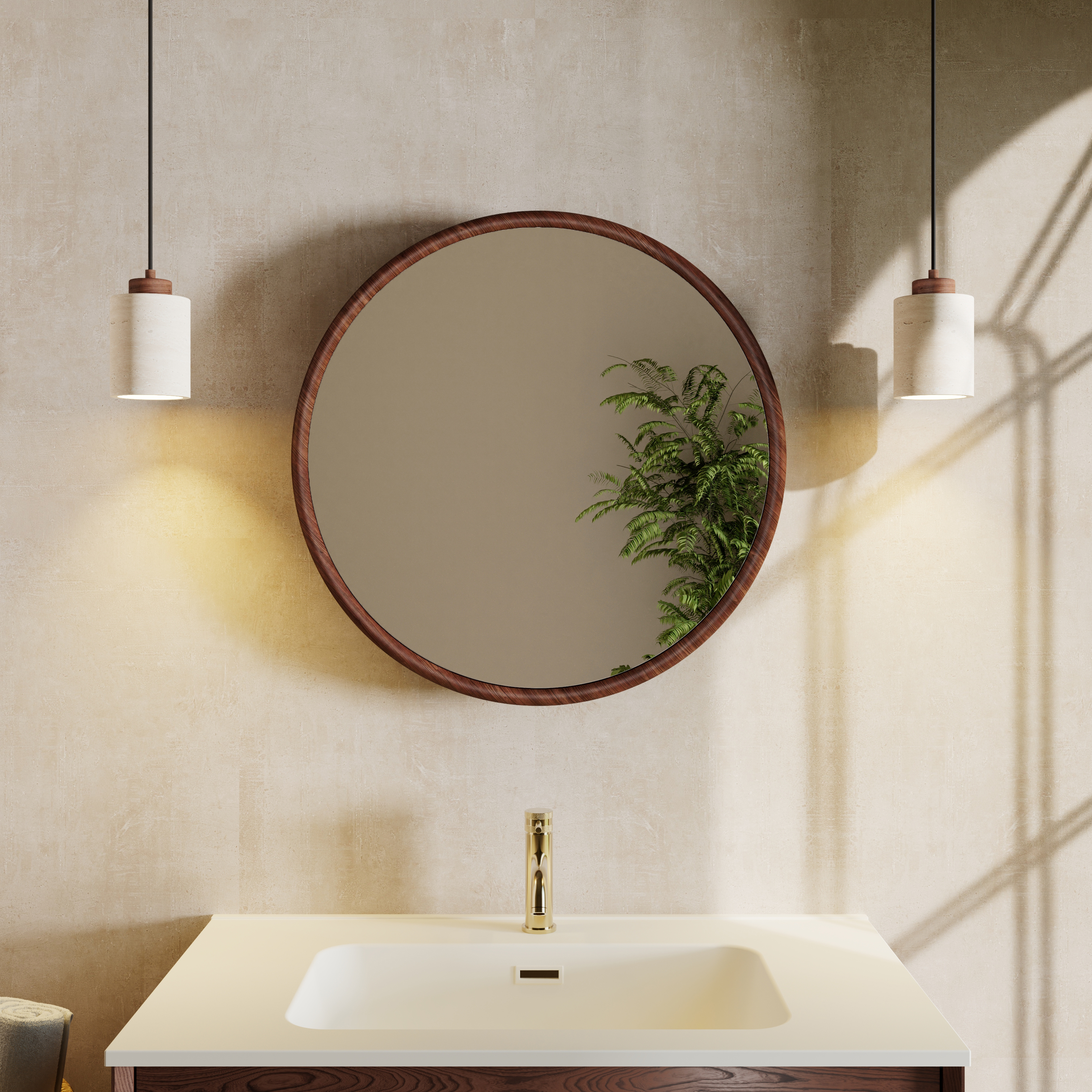 Drench Alfie Round Wood Effect Framed Mirror - 600mm