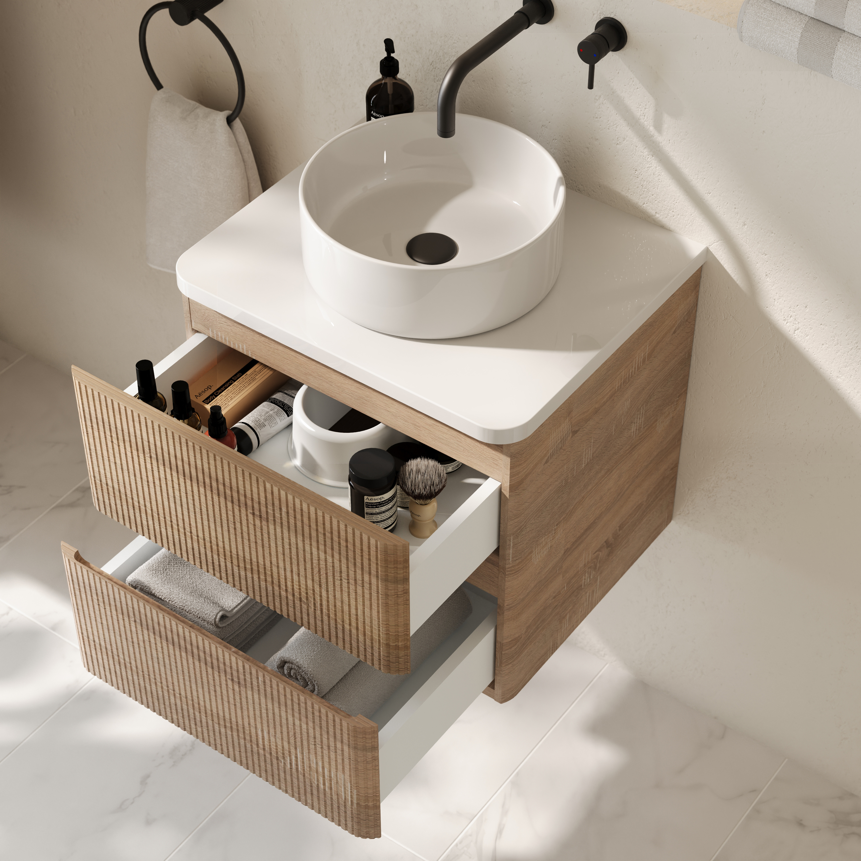 Drench Origin 500mm Fluted Wall Mounted Vanity Unit & Countertop