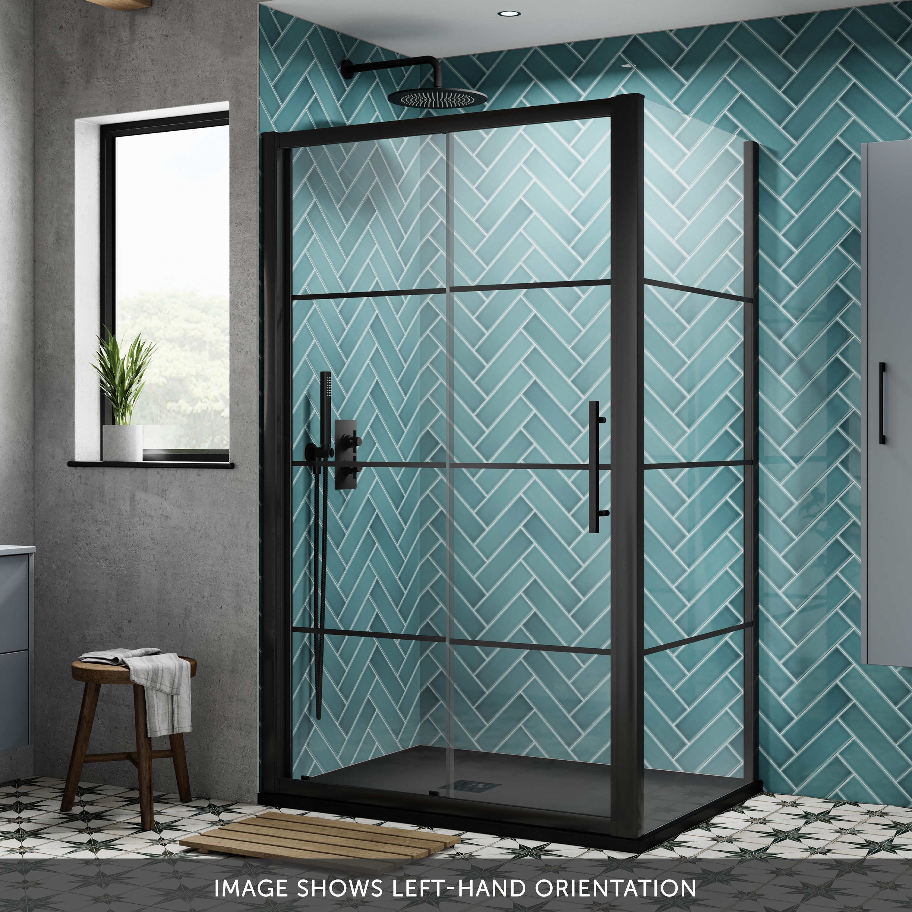 Vellamo City 8mm Framed Matt Black Easy Clean Sliding Shower Door