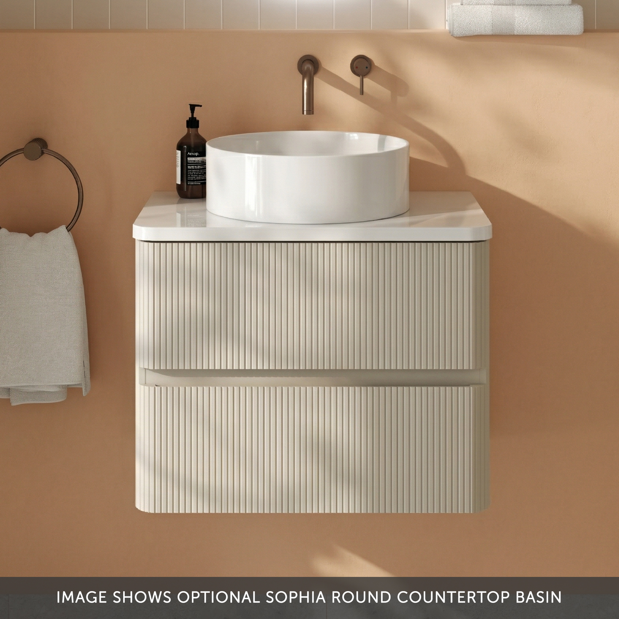 Drench Origin 600mm Fluted Wall Mounted Vanity Unit & Countertop