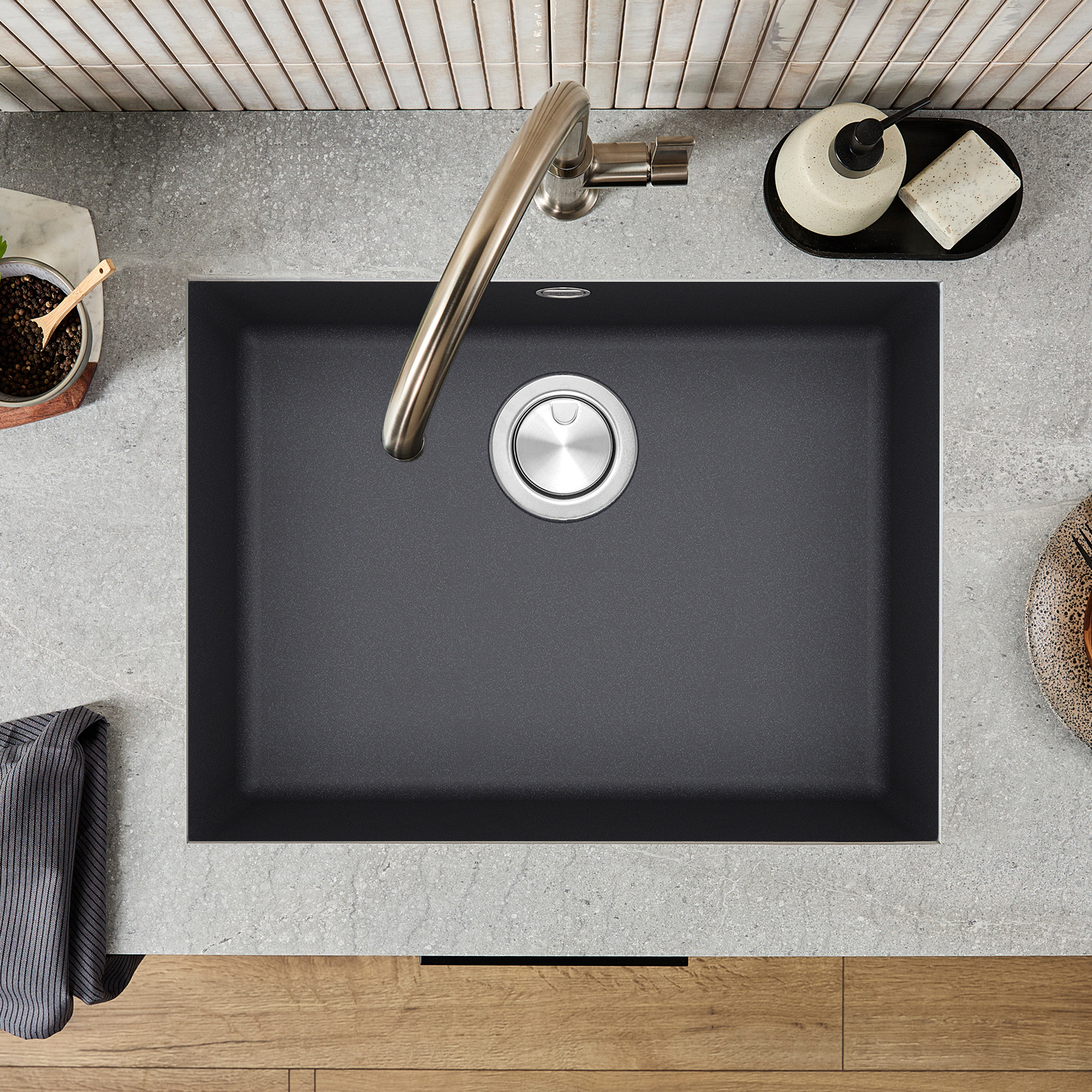Clearwater Lumen 1 Bowl Granite Composite Inset/Undermount Kitchen Sink - 590 x 450mm