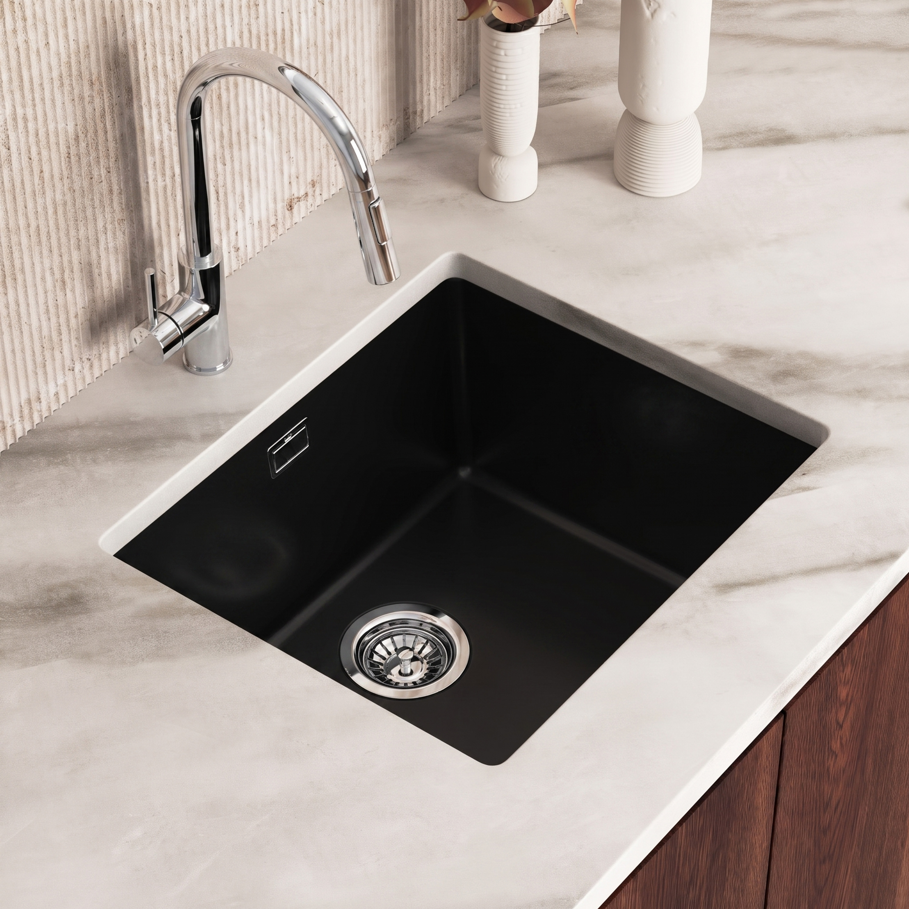 Vellamo Terra 1 Bowl Granite Composite Inset / Undermount Kitchen Sink & Waste - 533 x 457mm