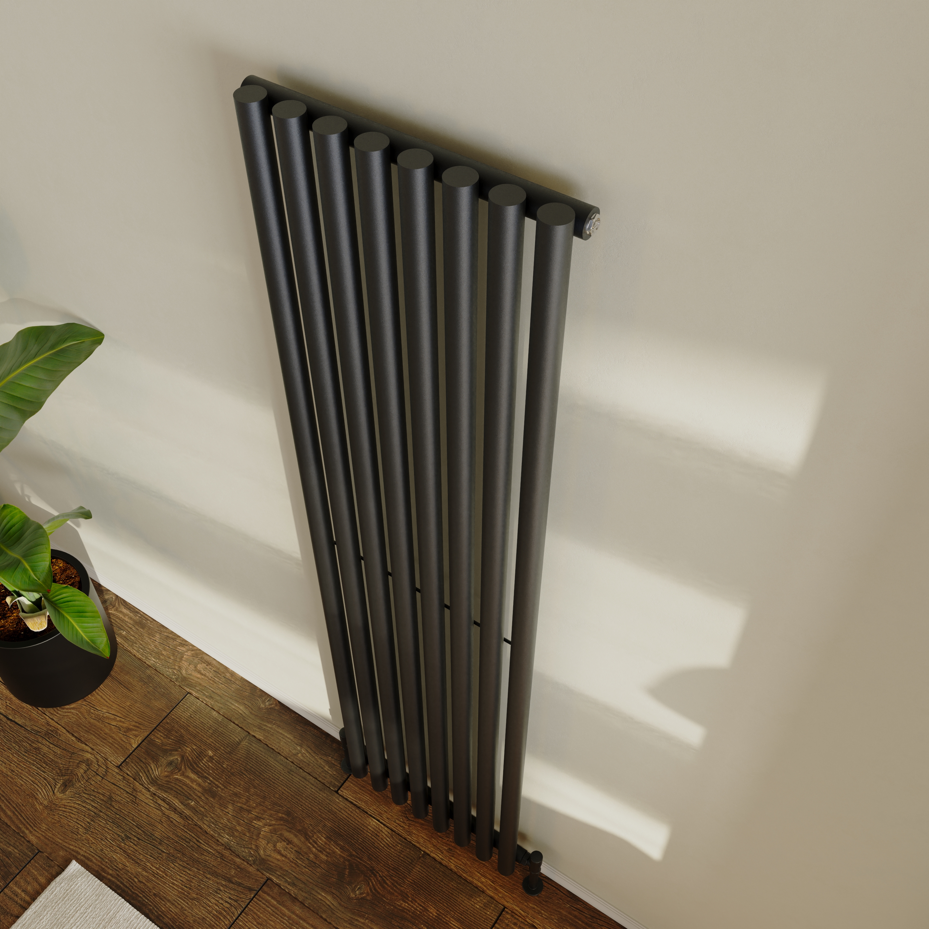 Toasty Aura Matt Black Round Tube Vertical Radiator