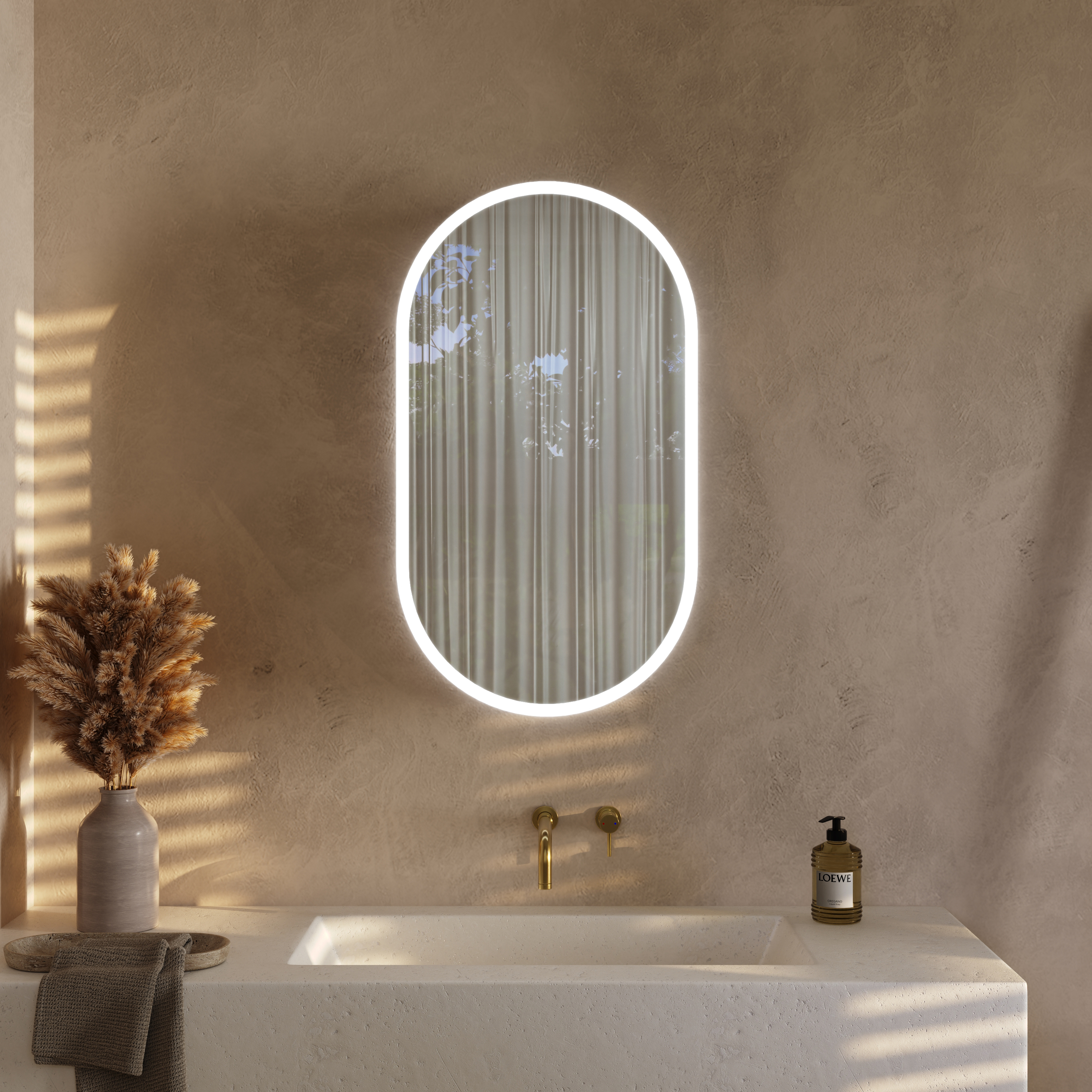 Billy LED Oval Mirrored Cabinet with Demister Pad, Shaver Socket & Colour Change Lights - 450 x 800mm