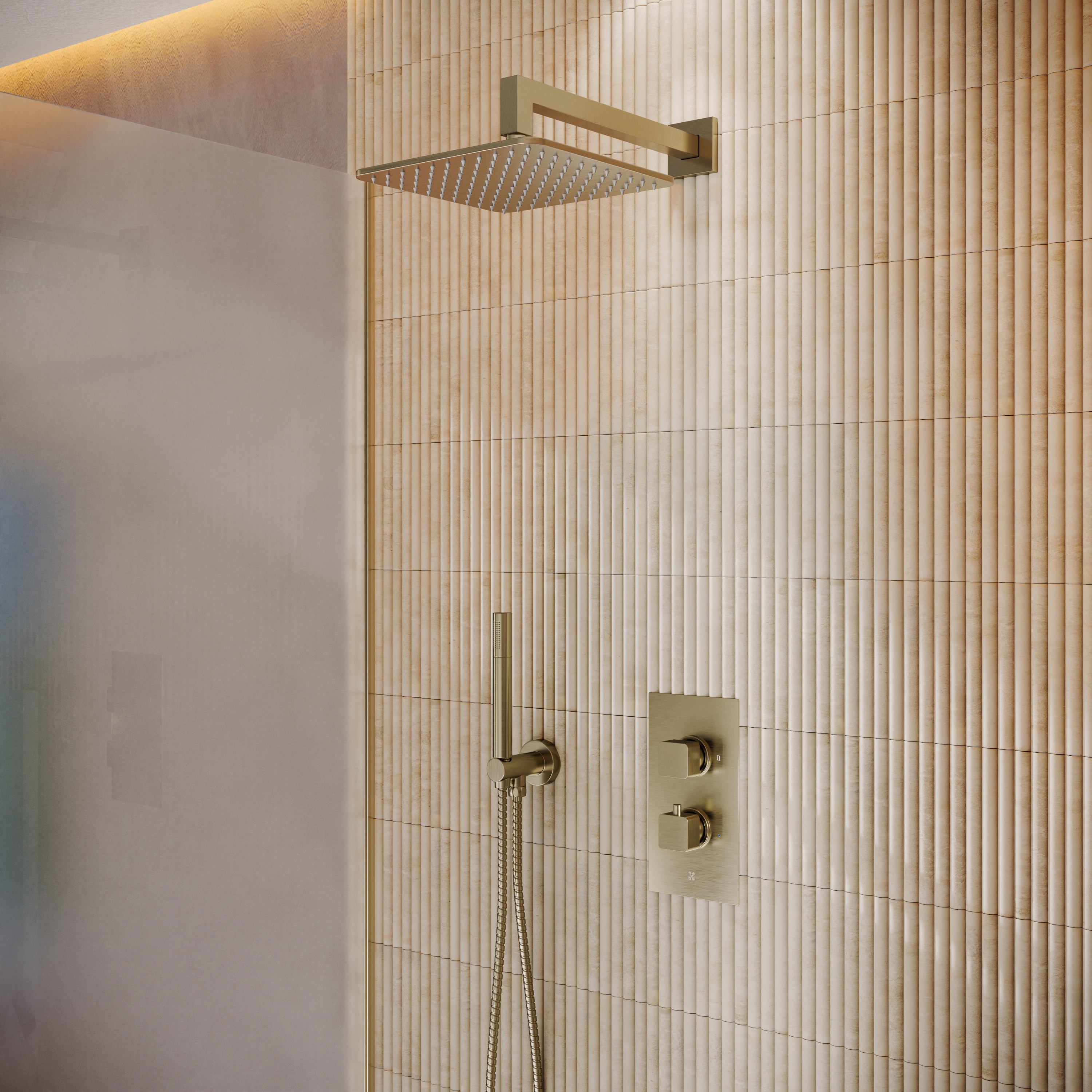 Core Portrait Shower Package with 2 Outlet Valve, Fixed Wall Mounted Square Shower Head & Shower Wall Kit