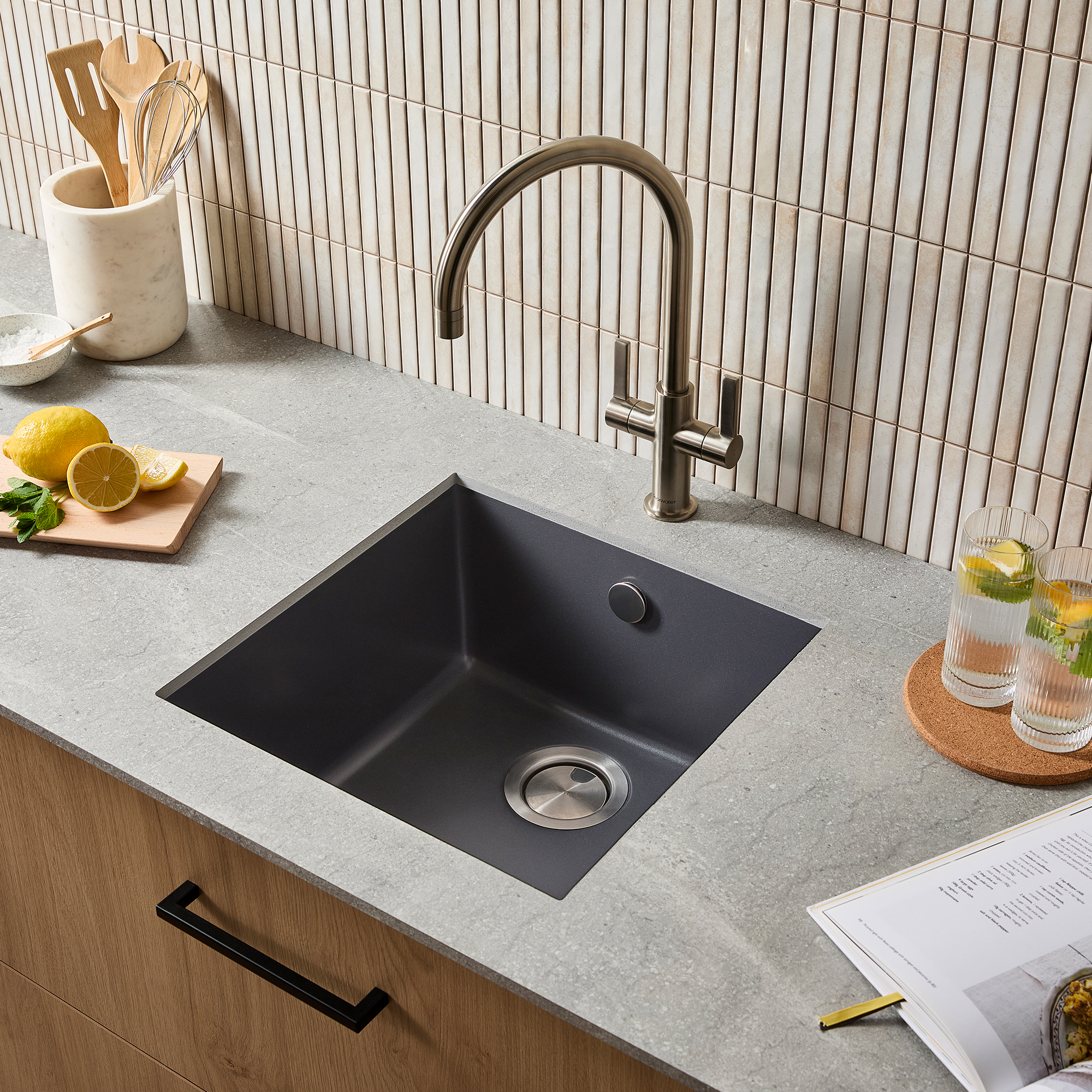 Clearwater Lumen 1 Bowl Granite Composite Inset/Undermount Kitchen Sink - 450 x 450mm