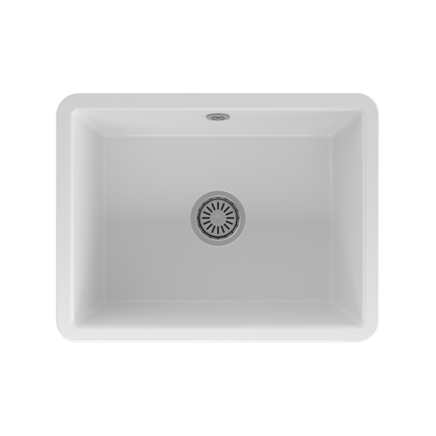 Reginox Mataro 1 Bowl Undermount White Glaze Ceramic Sink & Waste - 555 x 430mm