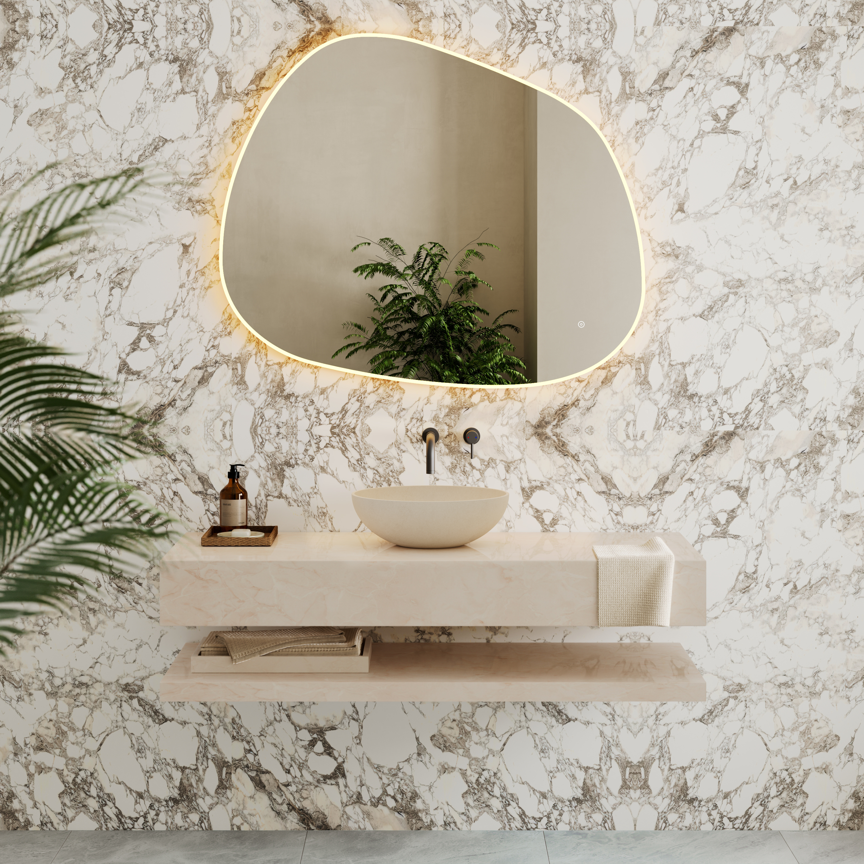 Organics Pond LED Illuminated Mirror with Demister Pad & Colour Change Lights - 1000 x 1200mm