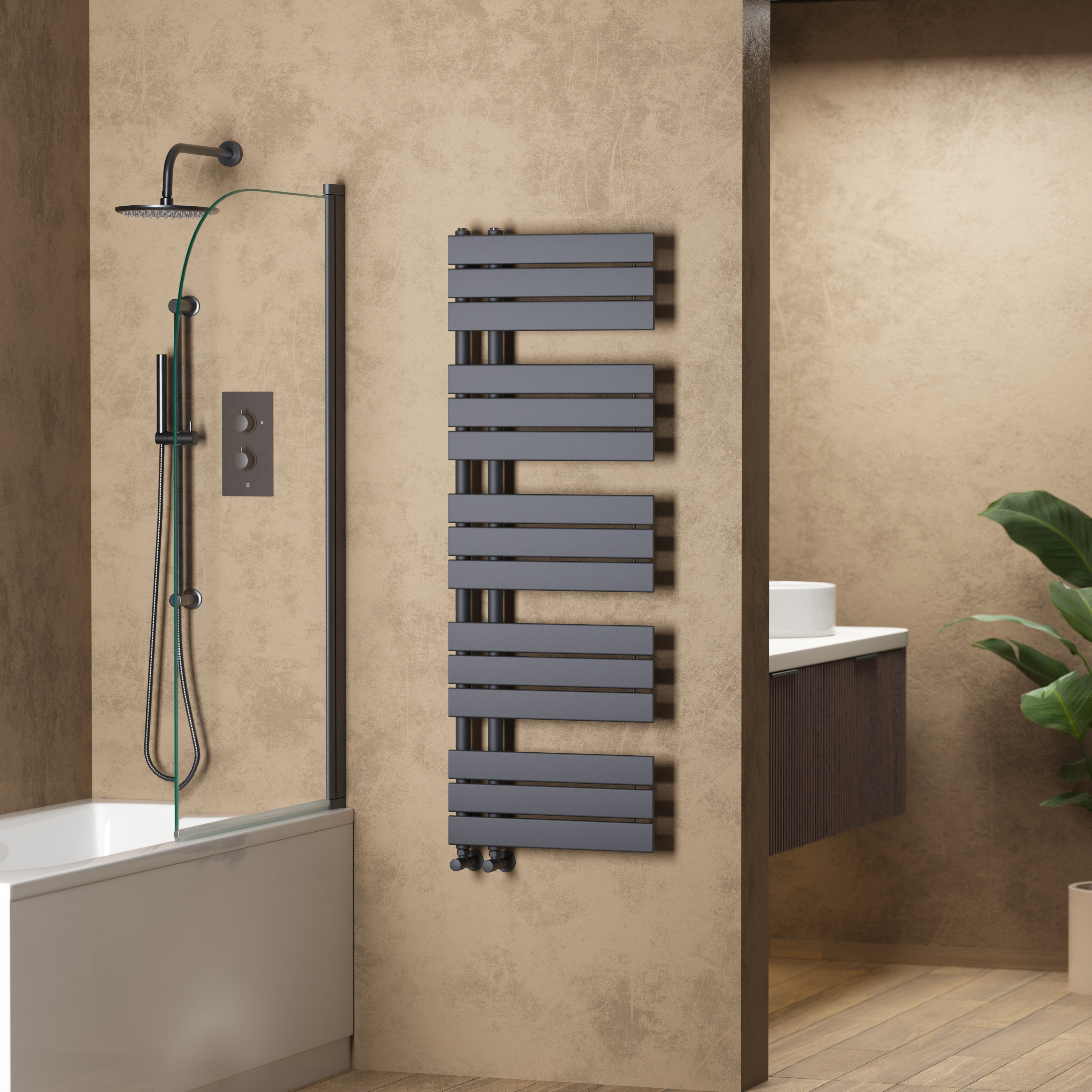 Toasty Haven Anthracite Flat Panel Offset Heated Towel Rail