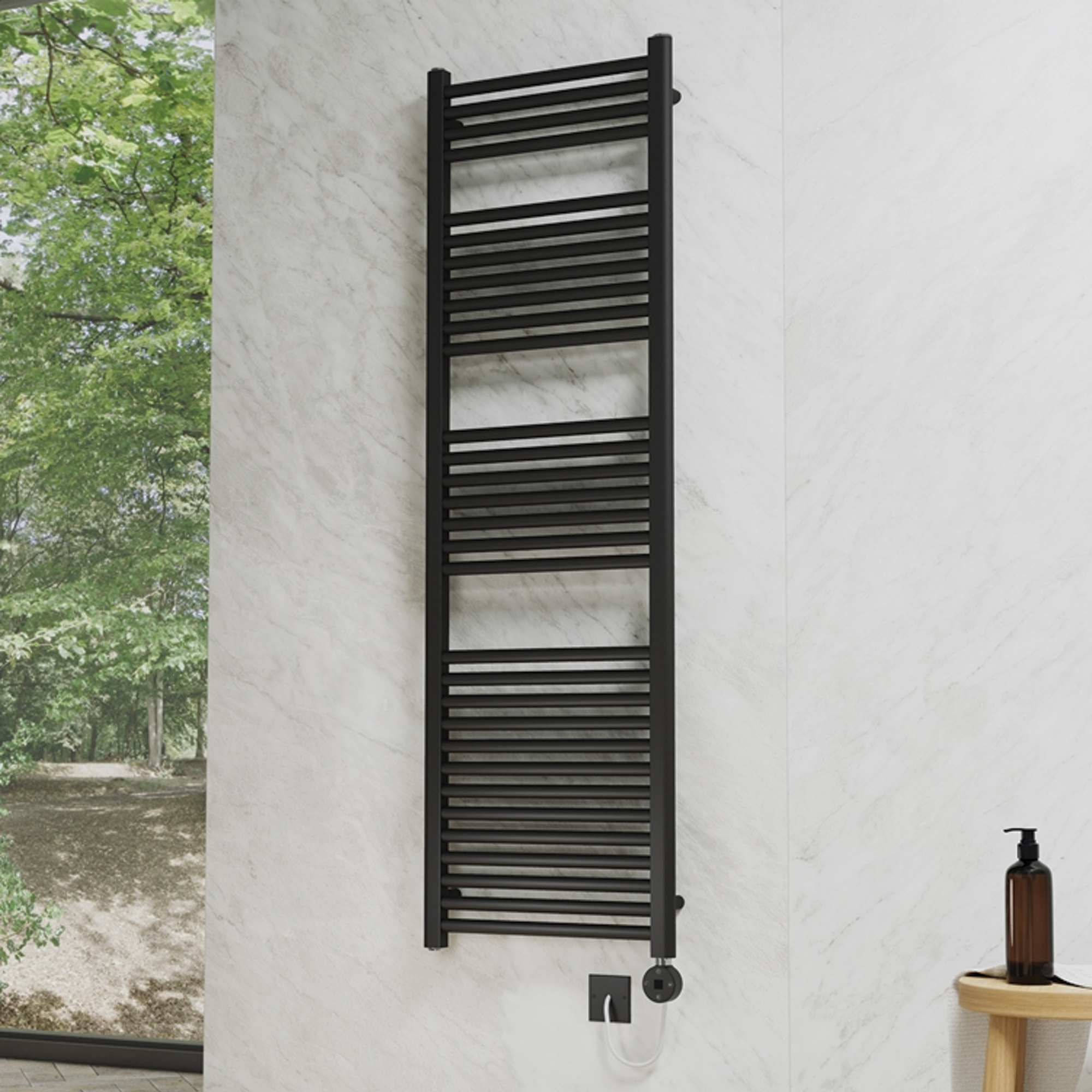 Toasty Glow Premium Matt Black 25mm Electric Heated Towel Rail with Heating Element
