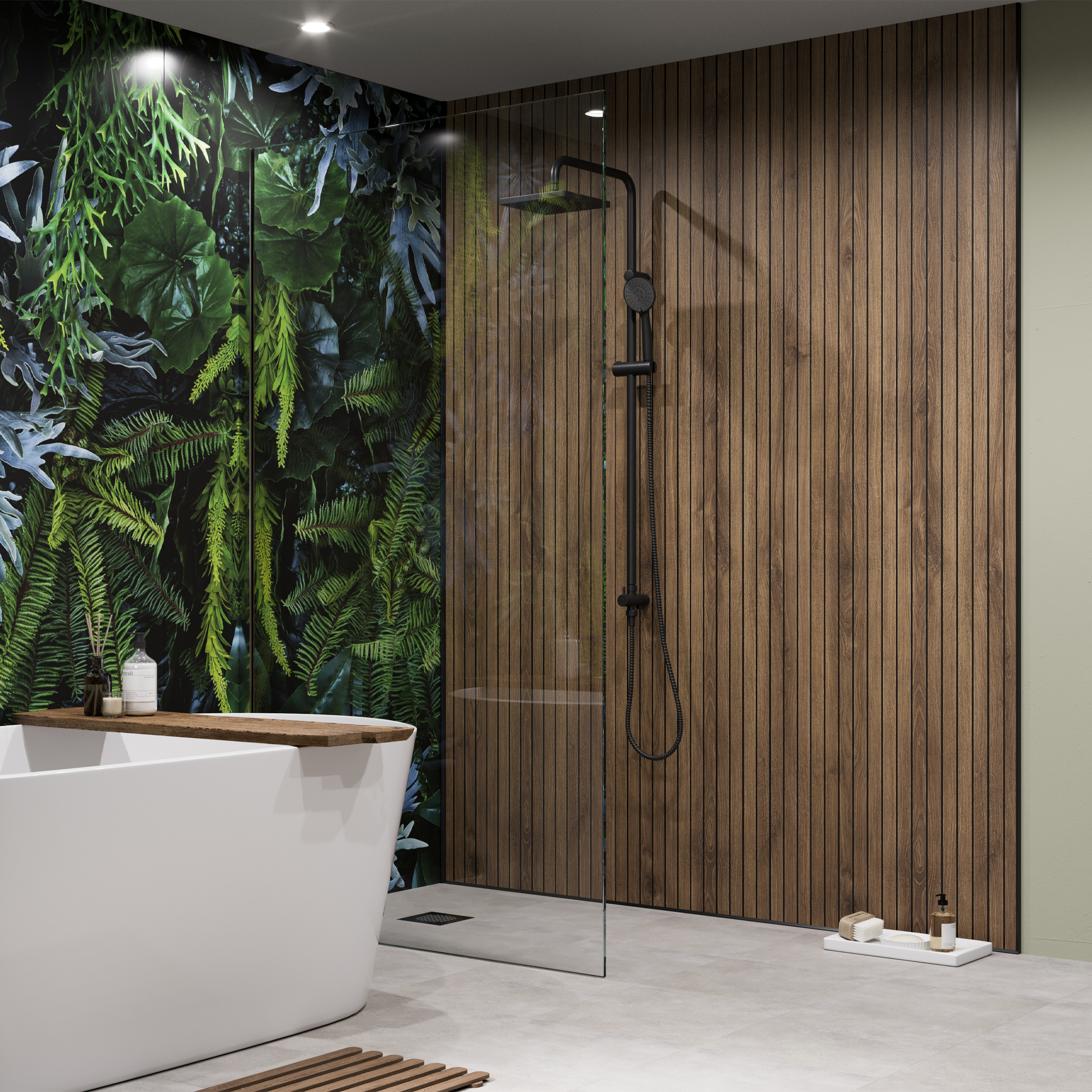 Showerwall Arcade Matt Walnut Laminate Ply Wood Proclick Bathroom Wall Panel - 2400 x 600mm