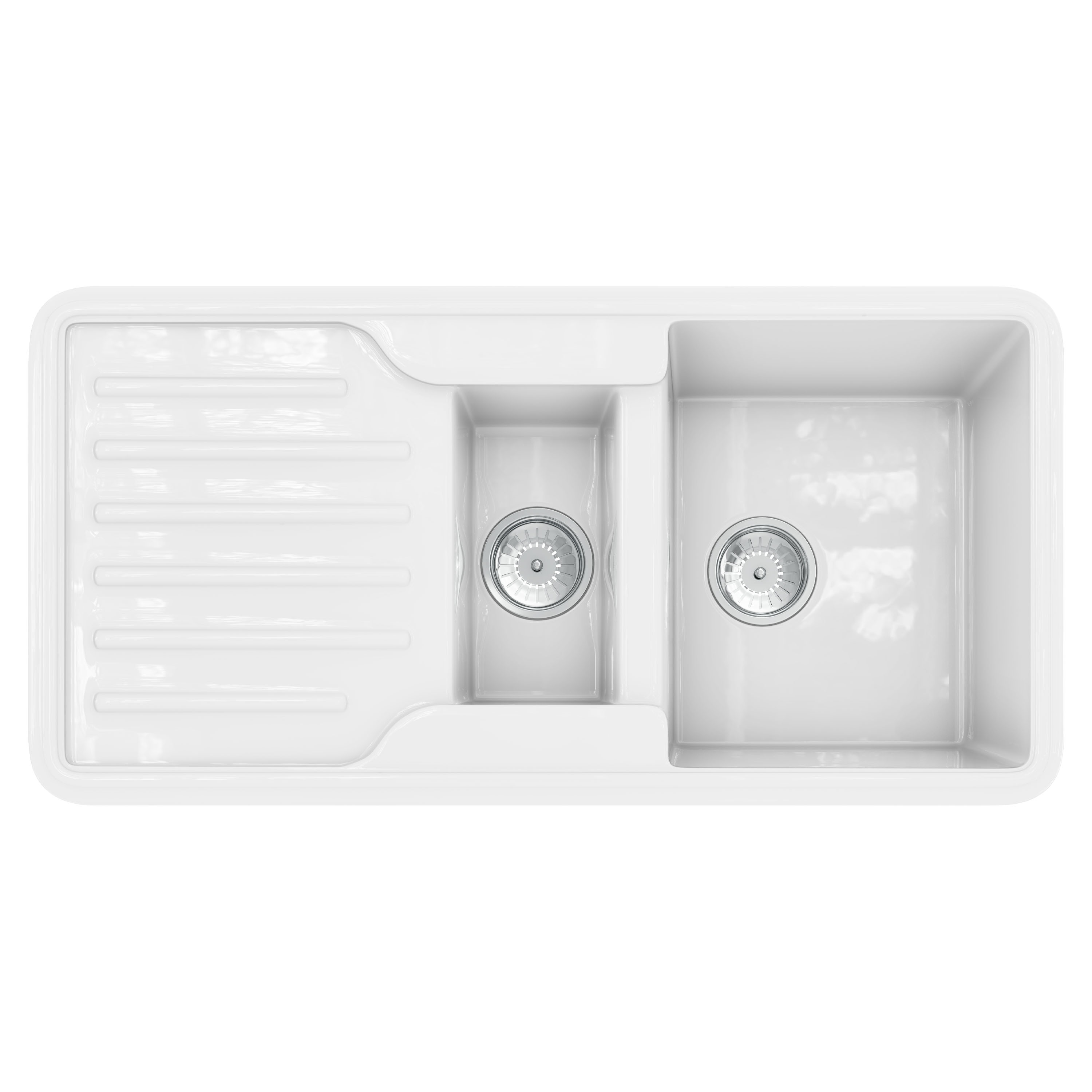 Vellamo Designer 1.5 Bowl Gloss White Traditional Comite Composite Inset Sink & Basket Strainer Waste - 1000 x 500mm