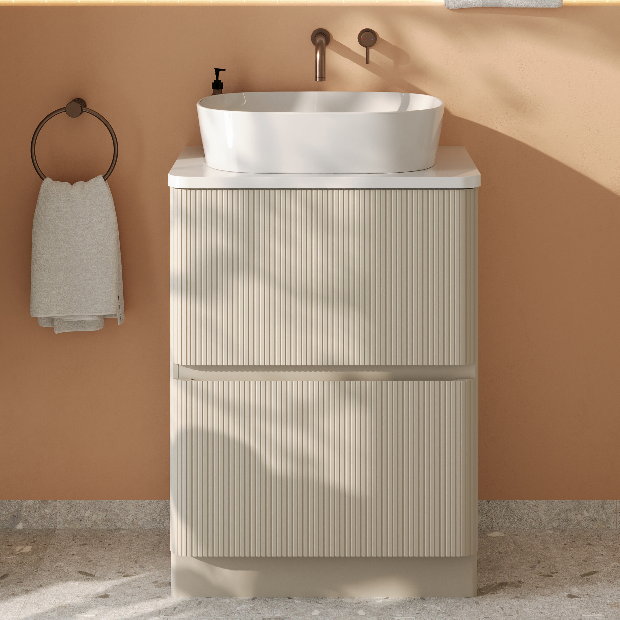 Drench Origin 600mm Fluted Floorstanding Vanity Unit & Countertop