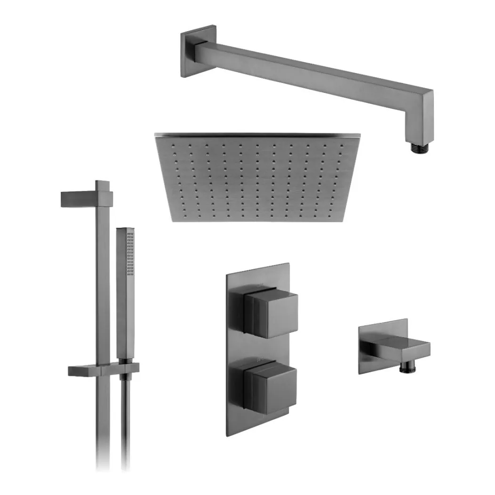 Vado Individual Tablet Notion 2 Outlet Square Concealed Thermostatic Valve, Fixed Head & Shower Rail Kit