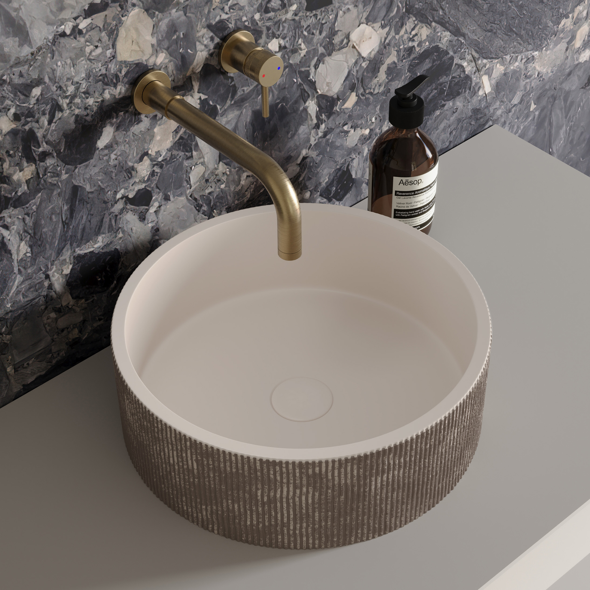 Harbour Concrete 406mm Round Textured Countertop Basin - Pearl Grey