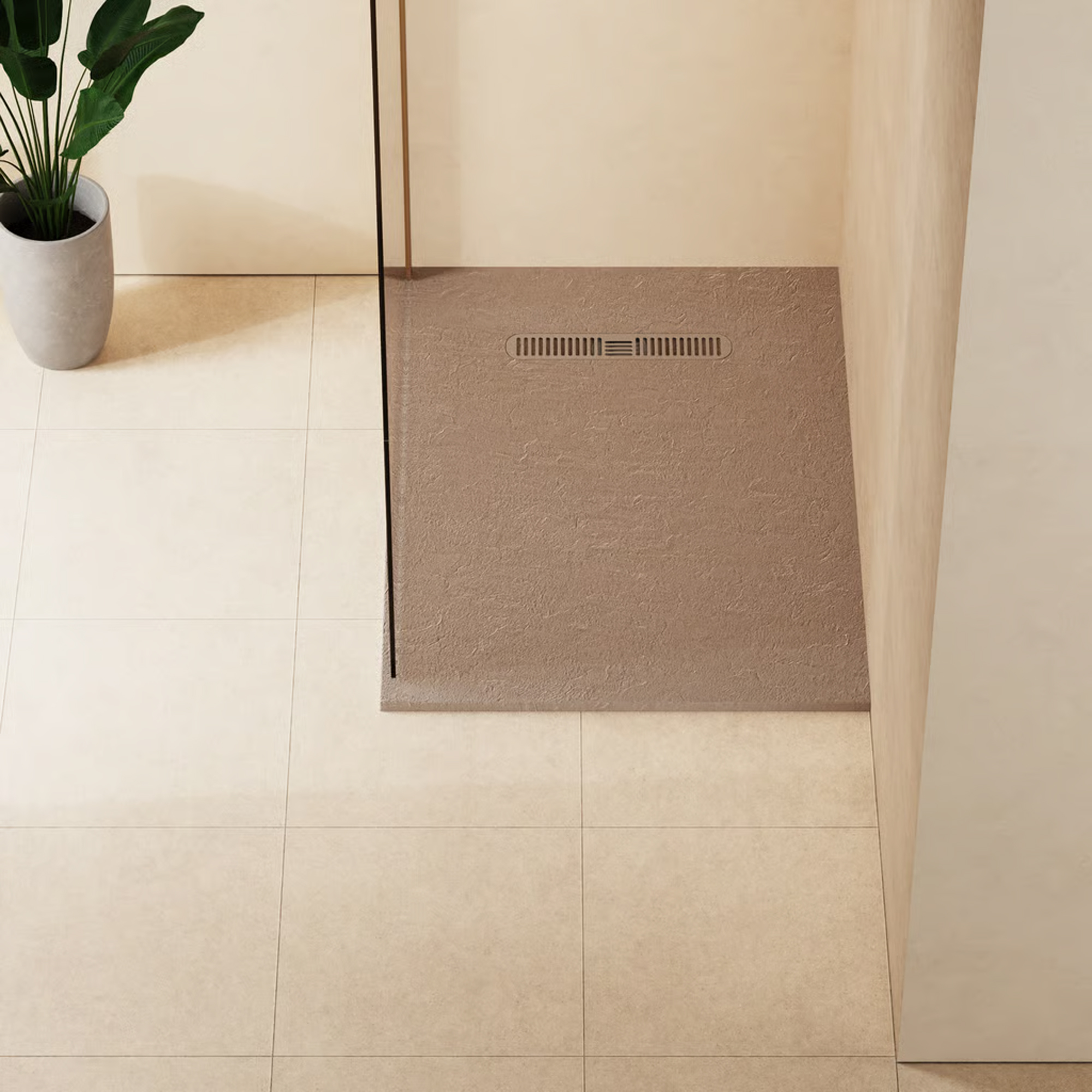 Crosswater Vito 25mm Dolomite Stone Resin Textured Rectangular Shower Tray with Linear Waste Cover