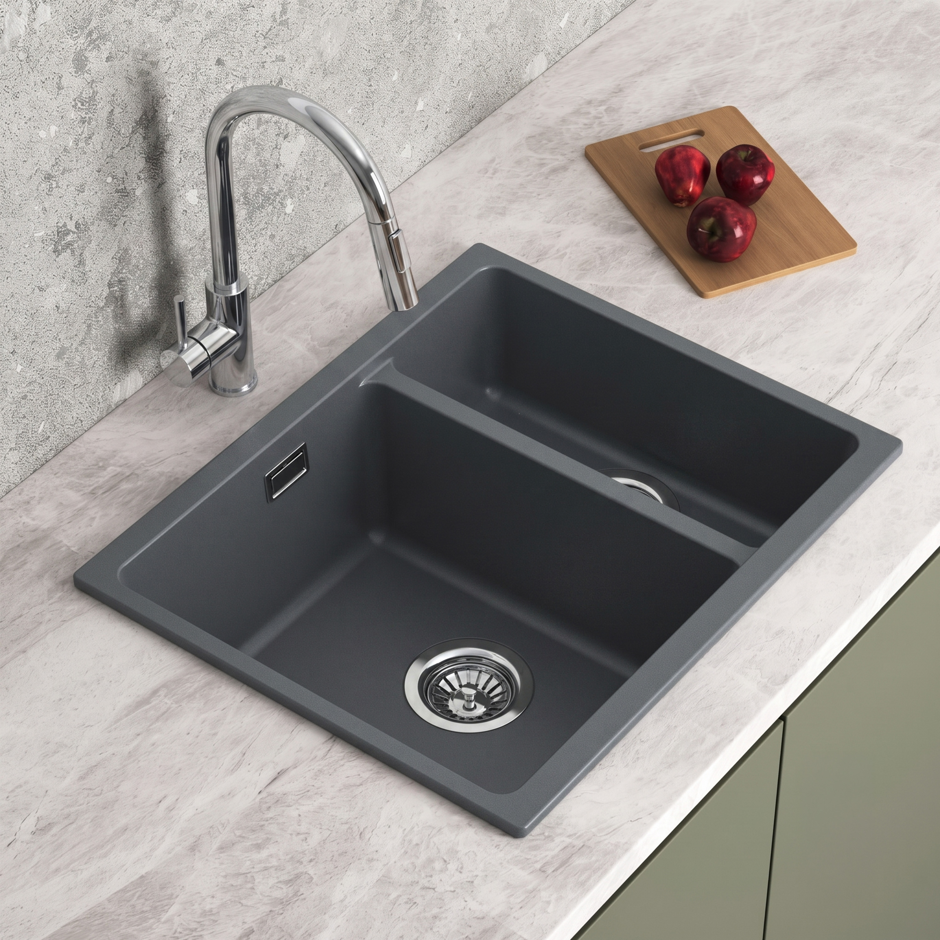 Vellamo Terra 1.5 Bowl Granite Composite Inset/Undermount Kitchen Sink & Waste Kit - 555 x 460mm