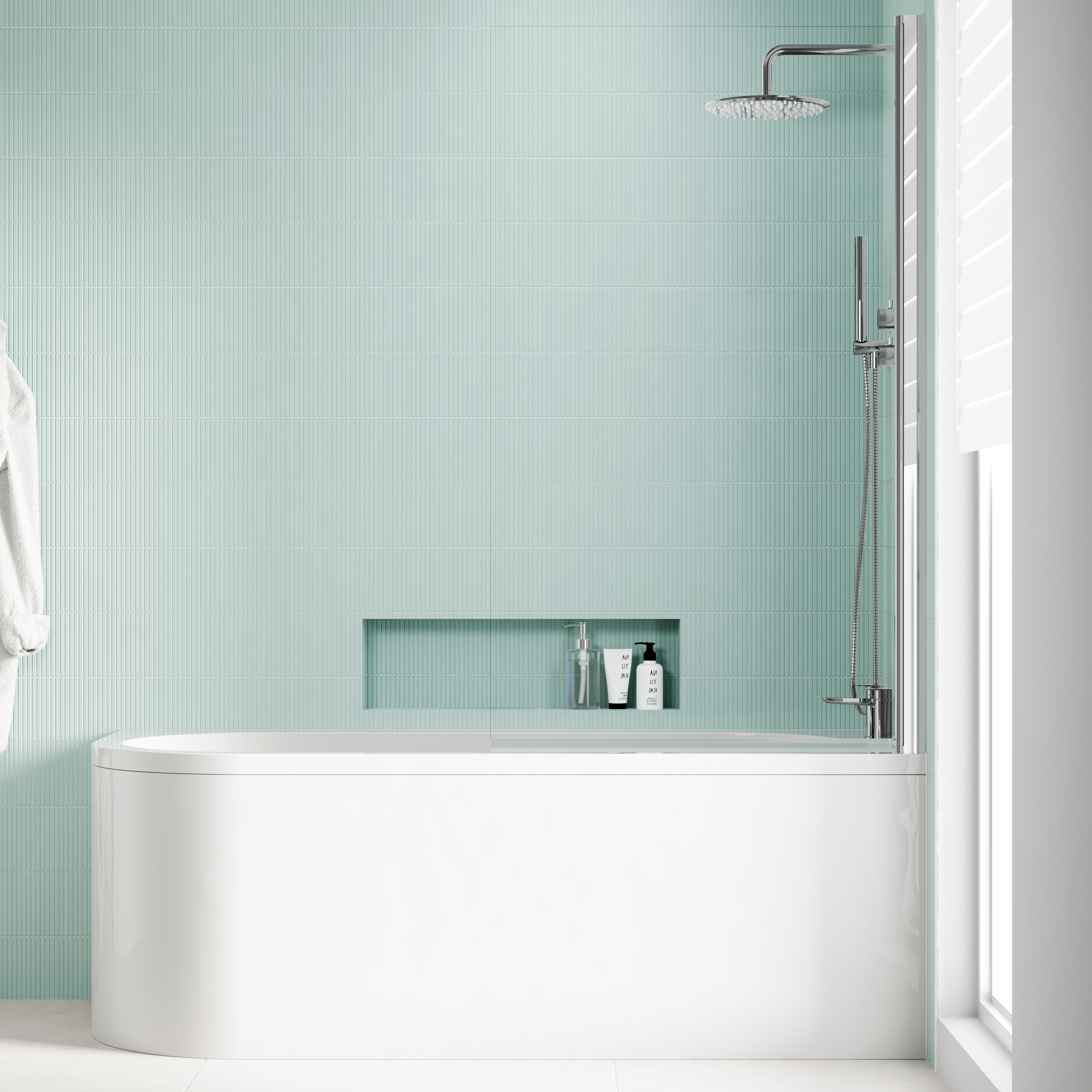 Armourcast Reinforced J Shaped Shower Bath with Panel & Shower Screen - 1700mm