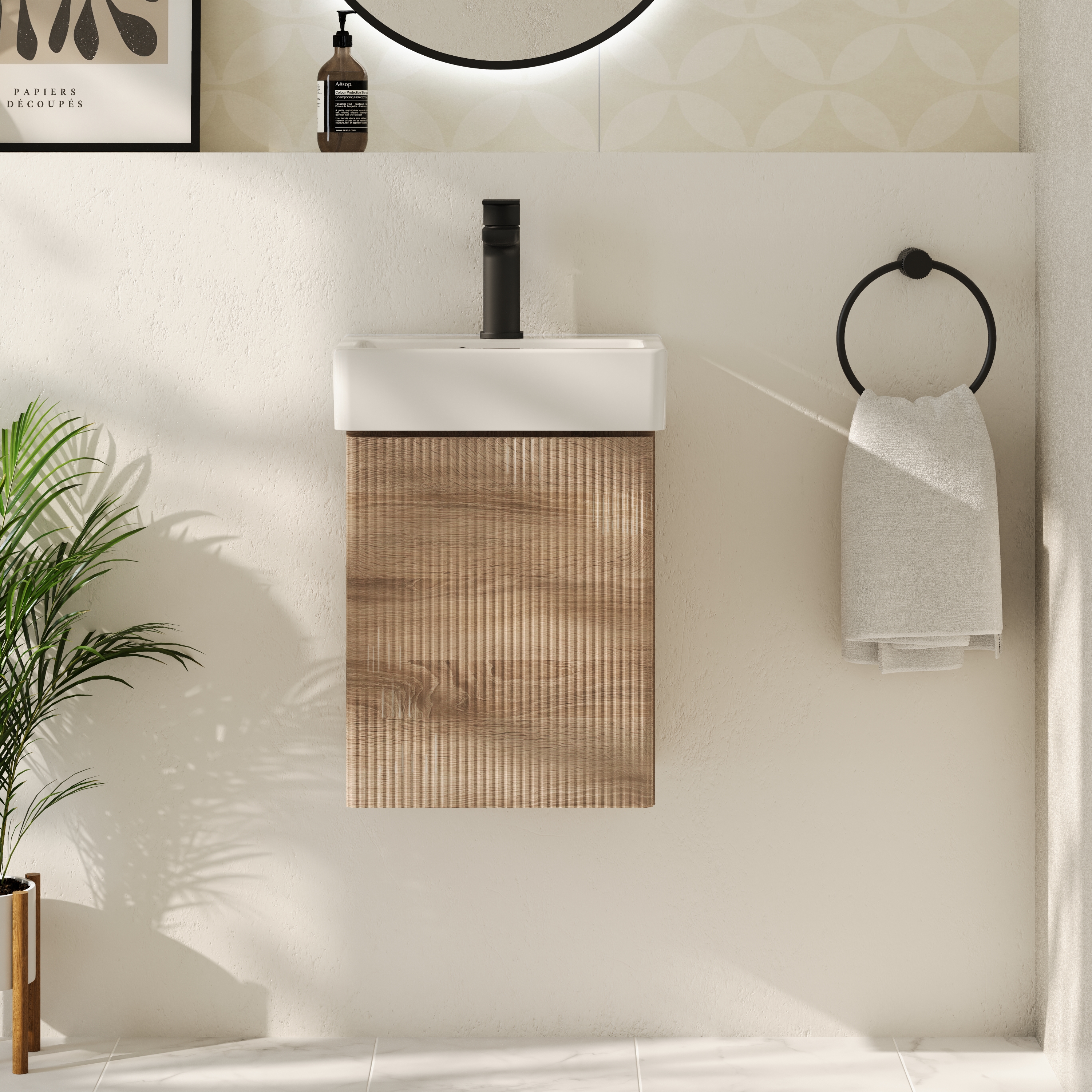 Drench Origin 340mm Fluted Cloakroom Wall Mounted Vanity Unit & Basin