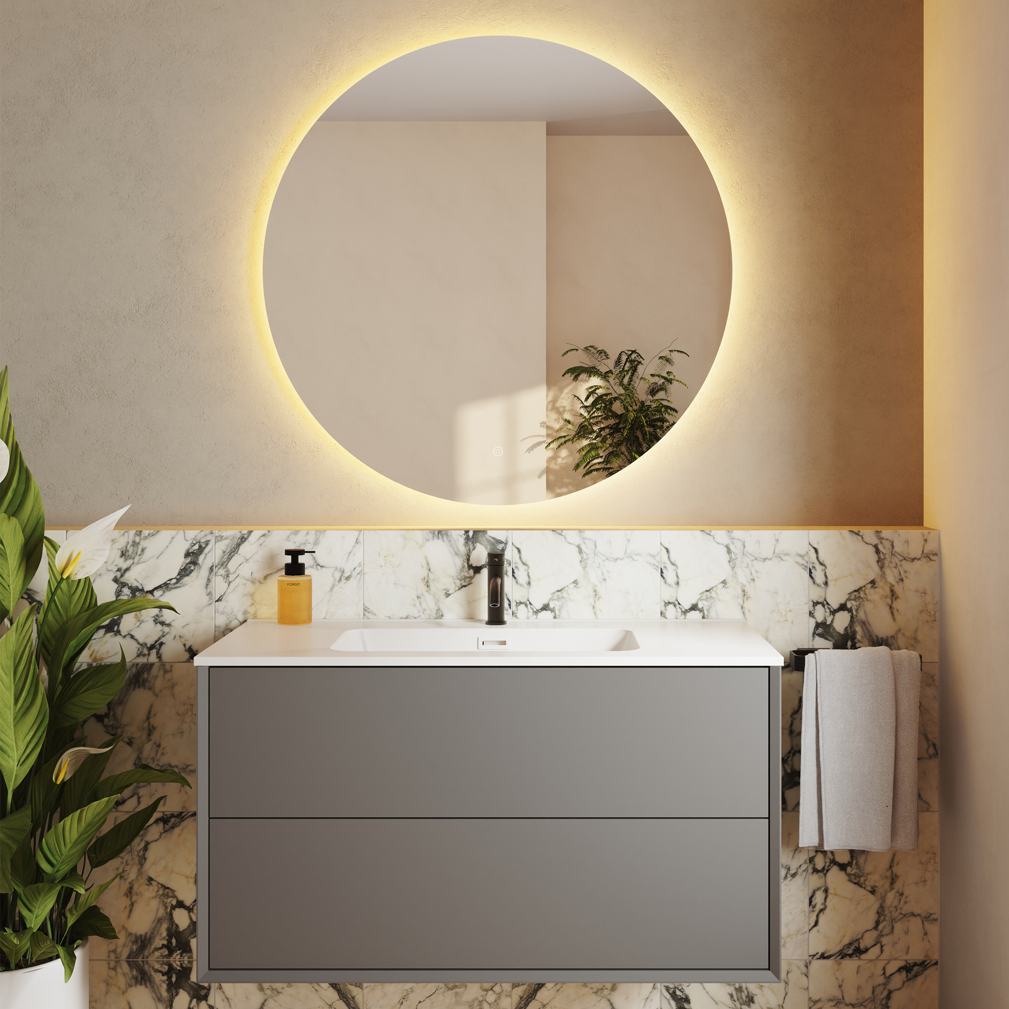 Harbour Vision LED Illuminated Round Bathroom Mirror with Demister Pad & Colour Change Lights - 1000mm