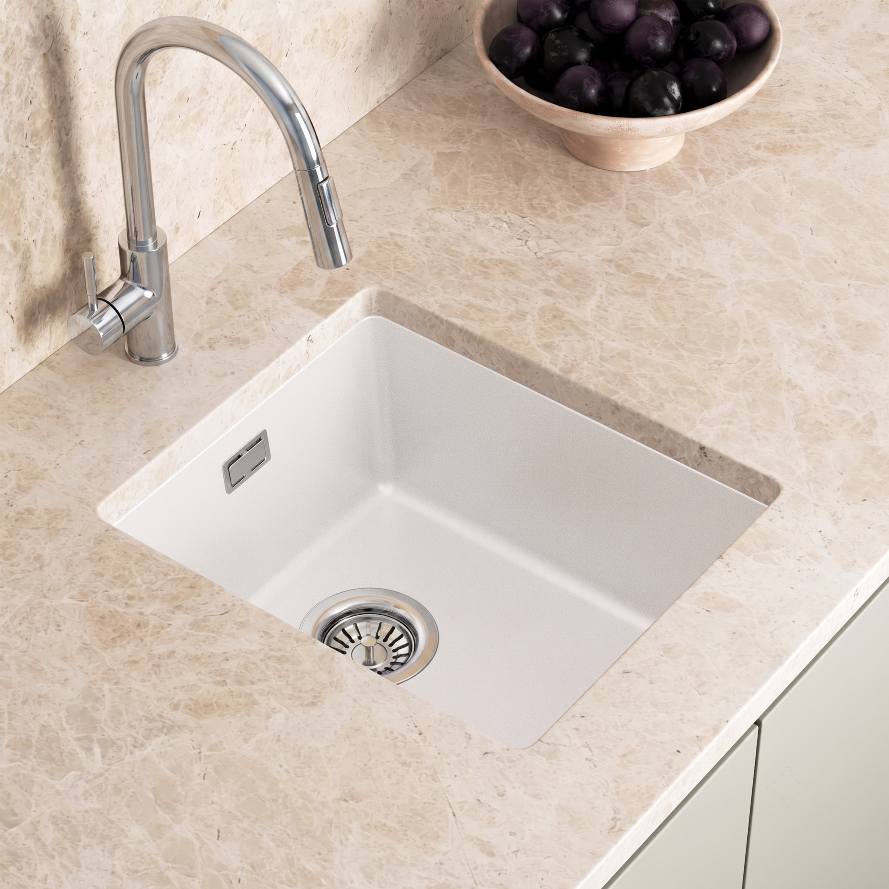Vellamo Terra Compact 1 Bowl Granite Composite Inset or Undermount Kitchen Sink & Waste - 370 x 460mm
