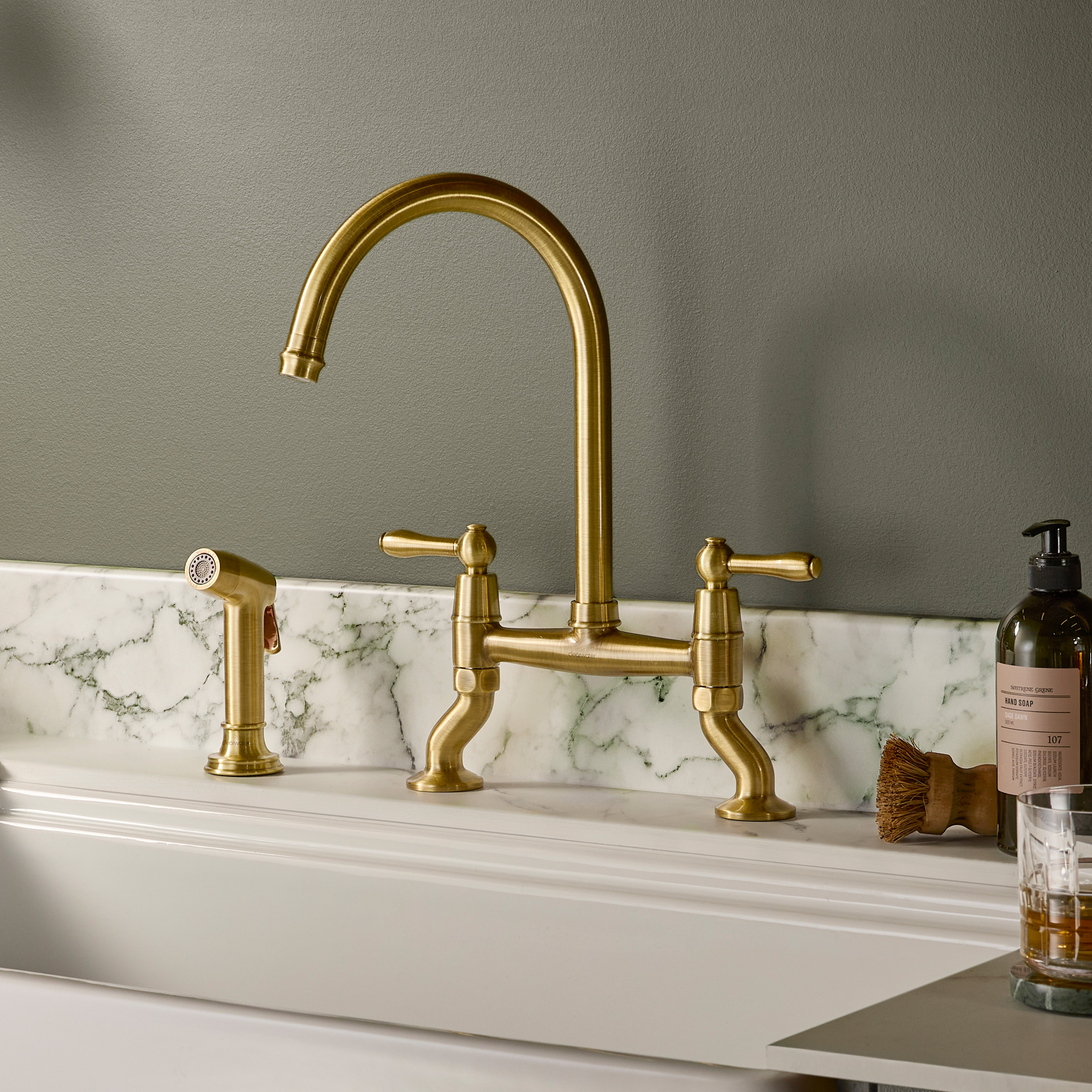 Clearwater Broadway Traditional Twist & Spray Bridge Kitchen Mixer Tap
