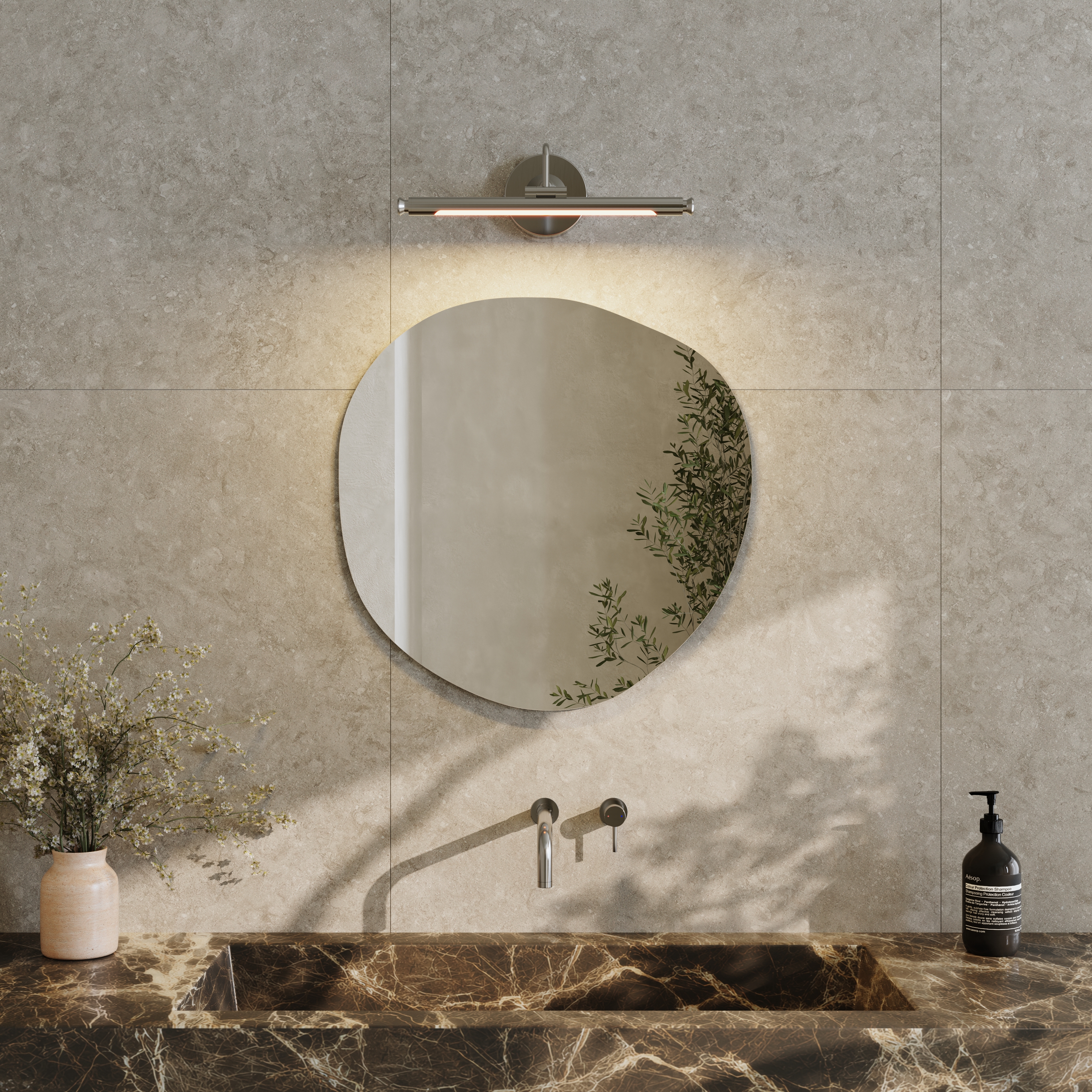 Organics Slim Mirror with Small Picture Wall Light