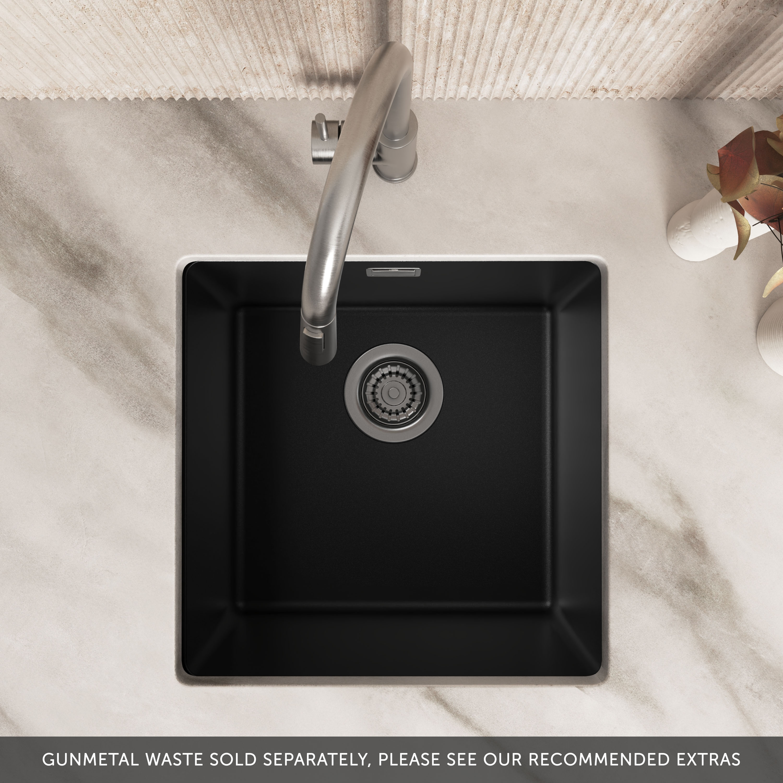 Vellamo Terra 1 Bowl Granite Composite Inset or Undermount Kitchen Sink & Waste - 430 x 460mm