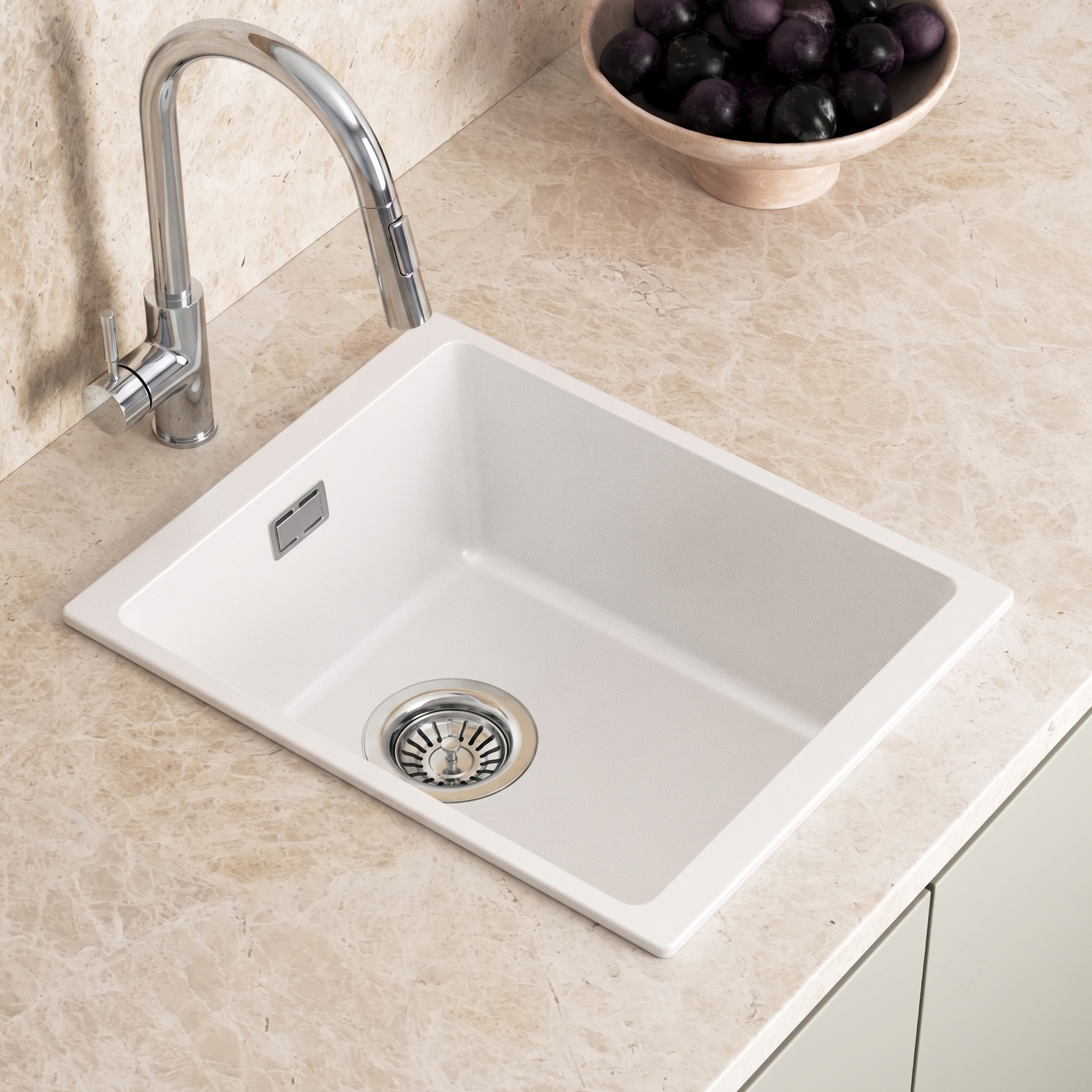 Vellamo Terra Compact 1 Bowl Granite Composite Inset or Undermount Kitchen Sink & Waste - 370 x 460mm