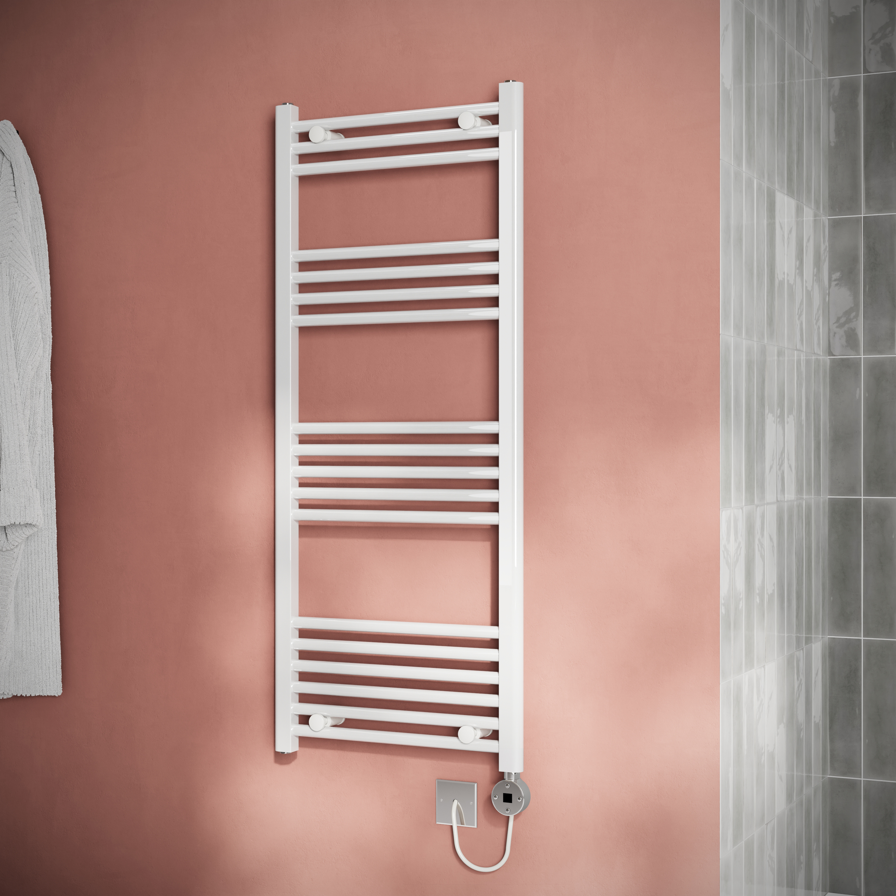Toasty Glow White 22mm Electric Heated Ladder Towel Rail with Heating Element