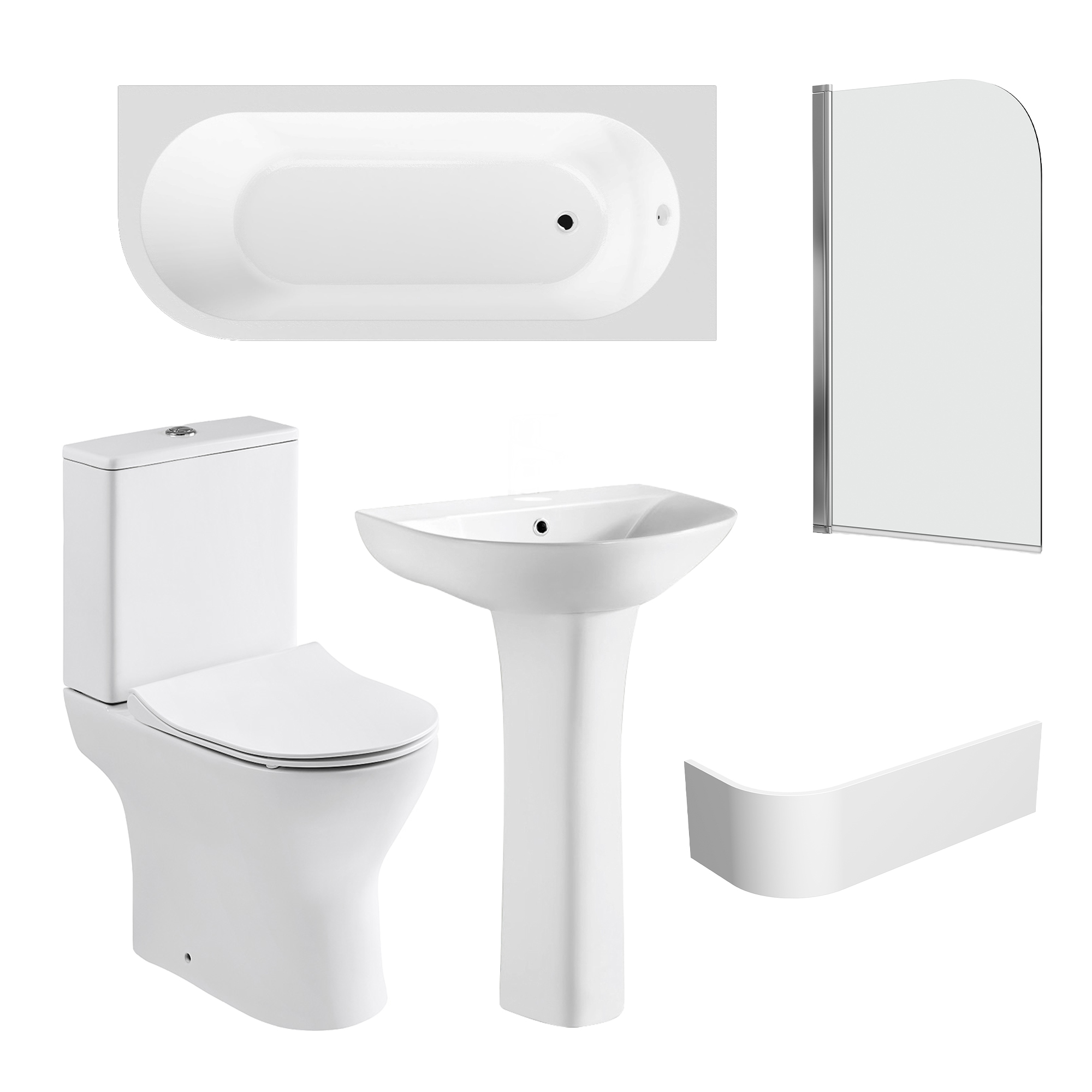 Harbour Acclaim 1700mm J Shaped Shower Bath Suite with Rimless Toilet