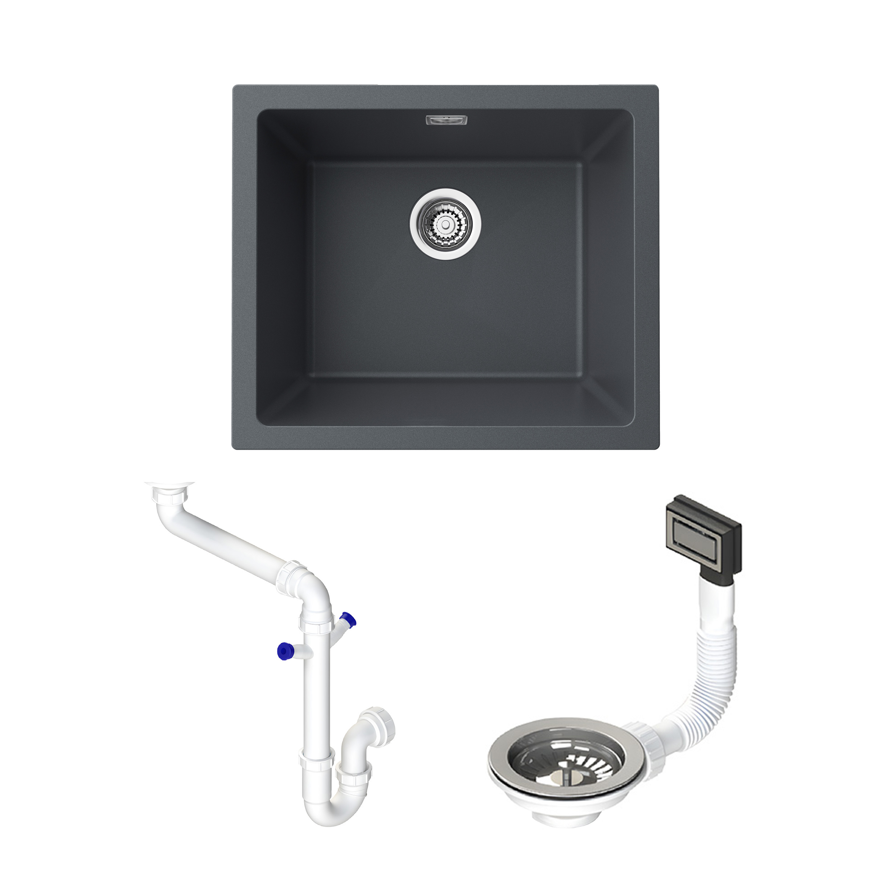 Vellamo Terra 1 Bowl Granite Composite Inset / Undermount Kitchen Sink & Waste - 533 x 457mm