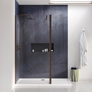 Harbour i8 Brushed Bronze Easy Clean 8mm Glass Shower Screen & Flipper ...