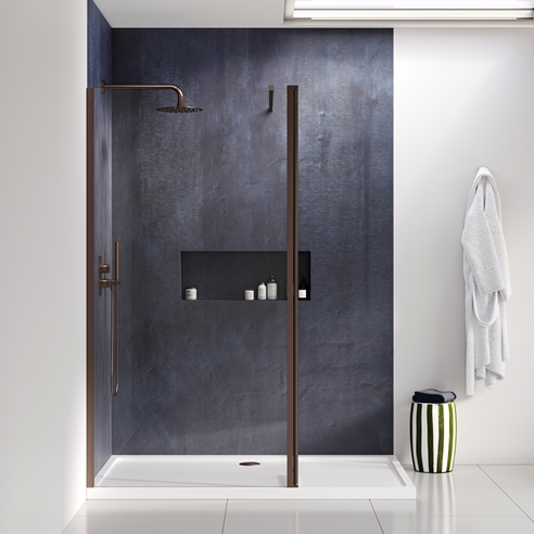 Harbour i8 Brushed Bronze Easy Clean 8mm Glass Shower Screen & Flipper ...