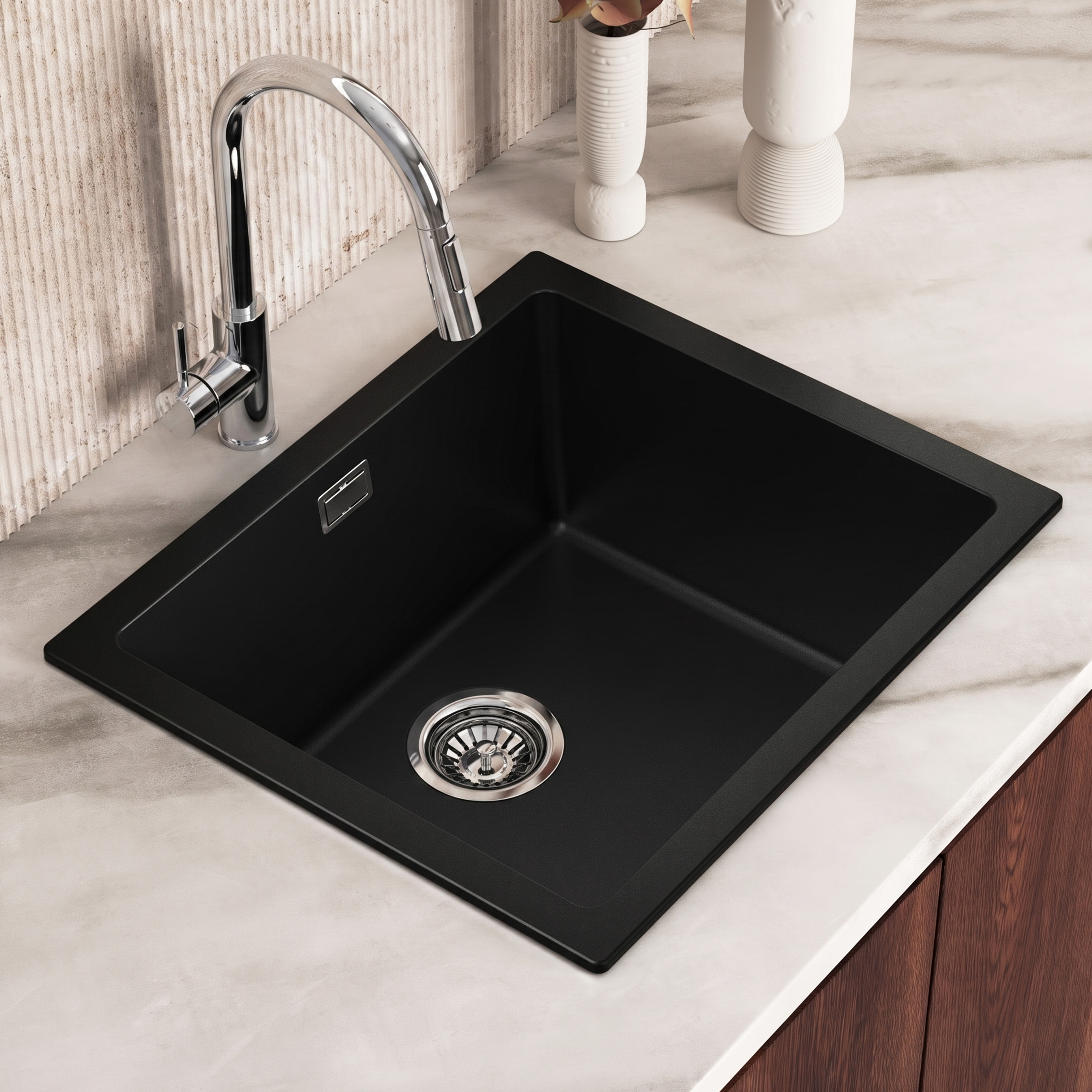 Vellamo Terra 1 Bowl Granite Composite Inset / Undermount Kitchen Sink & Waste - 533 x 457mm