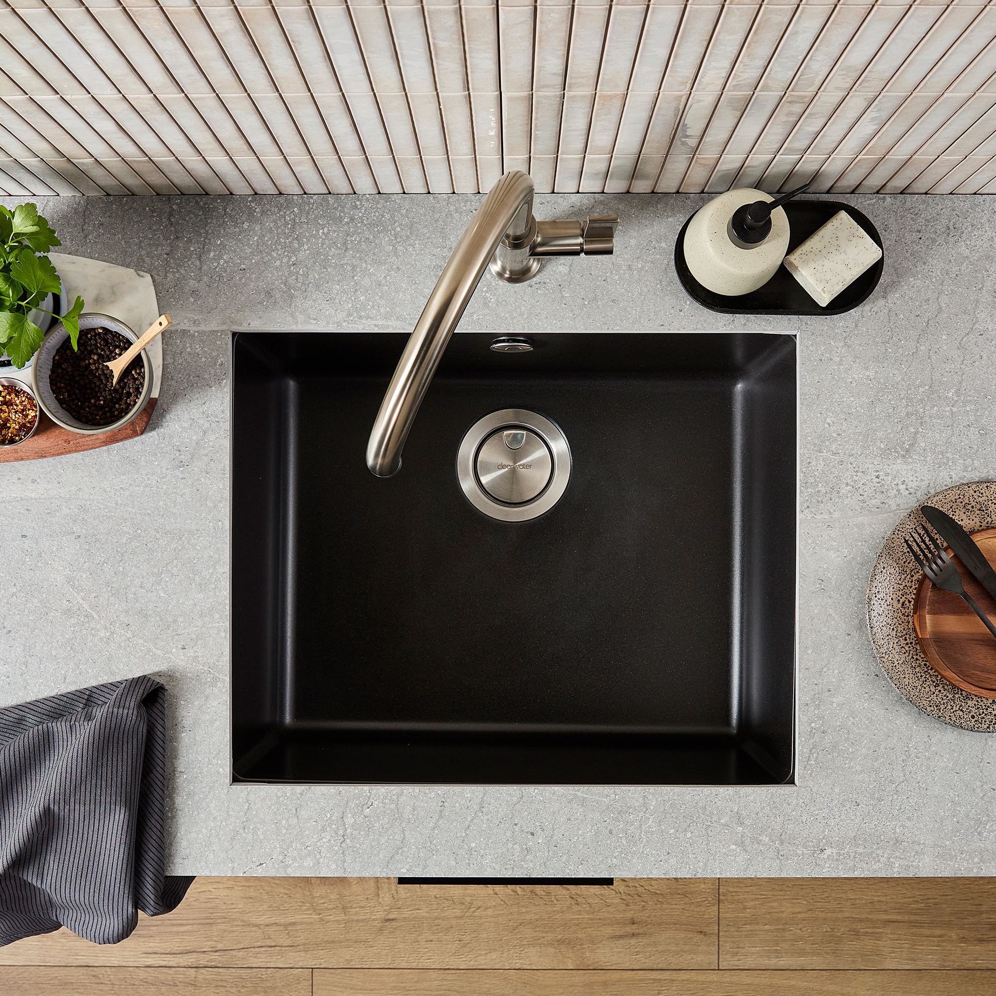 Clearwater Lumen 1 Bowl Granite Composite Inset/Undermount Kitchen Sink - 550 x 450mm